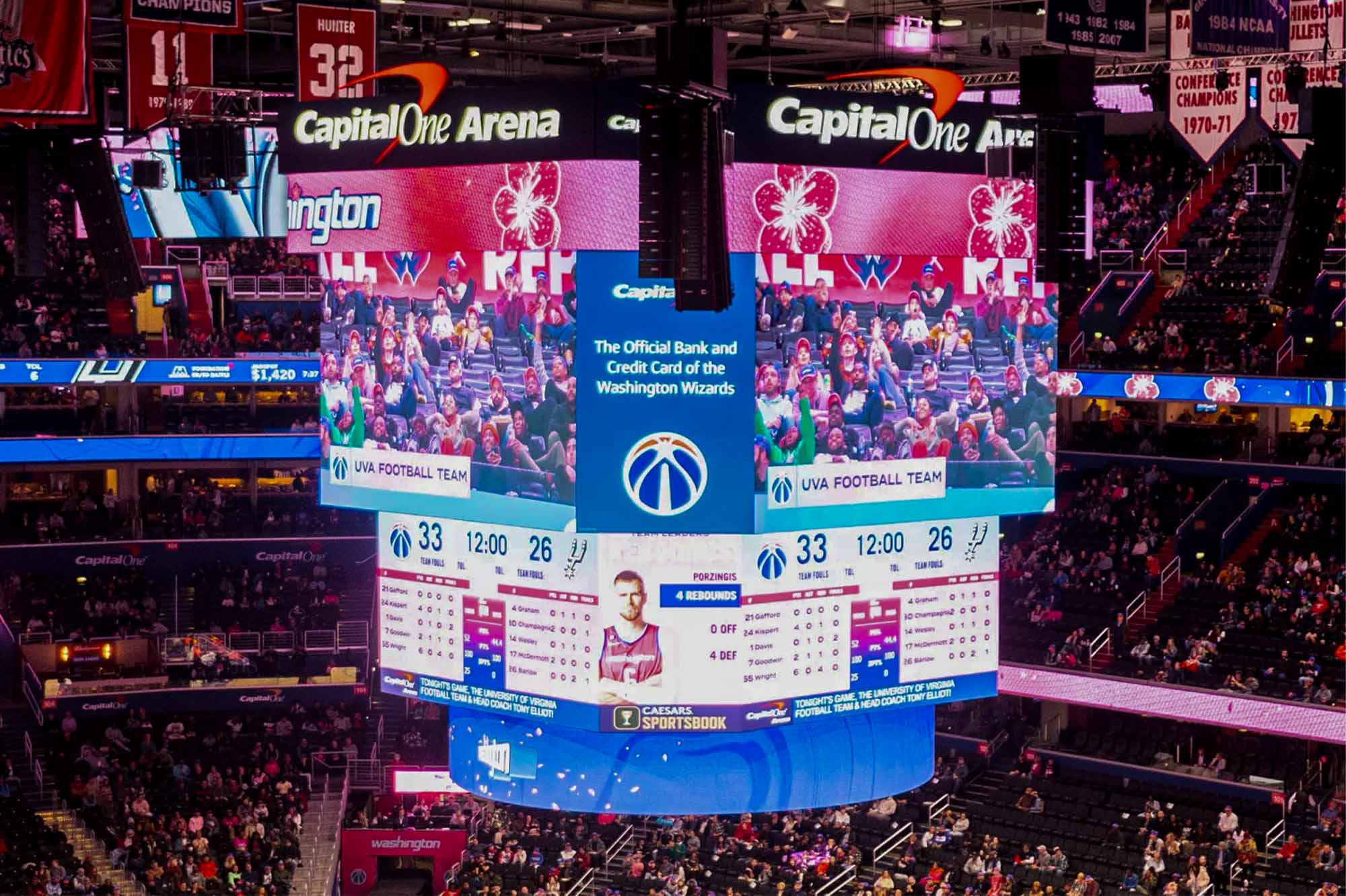 The center court display at a Washington Wizards game