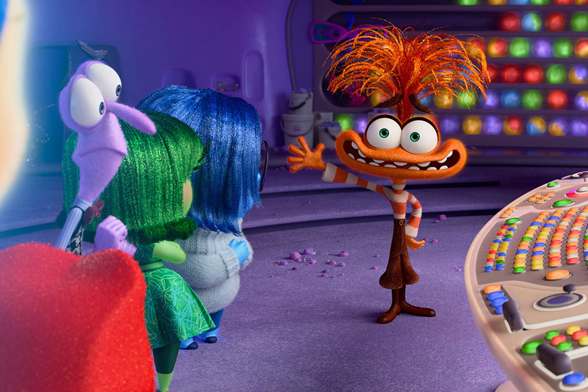 A snapshot from the movie "Inside Out 2" when the character "Anxiety" is introduced