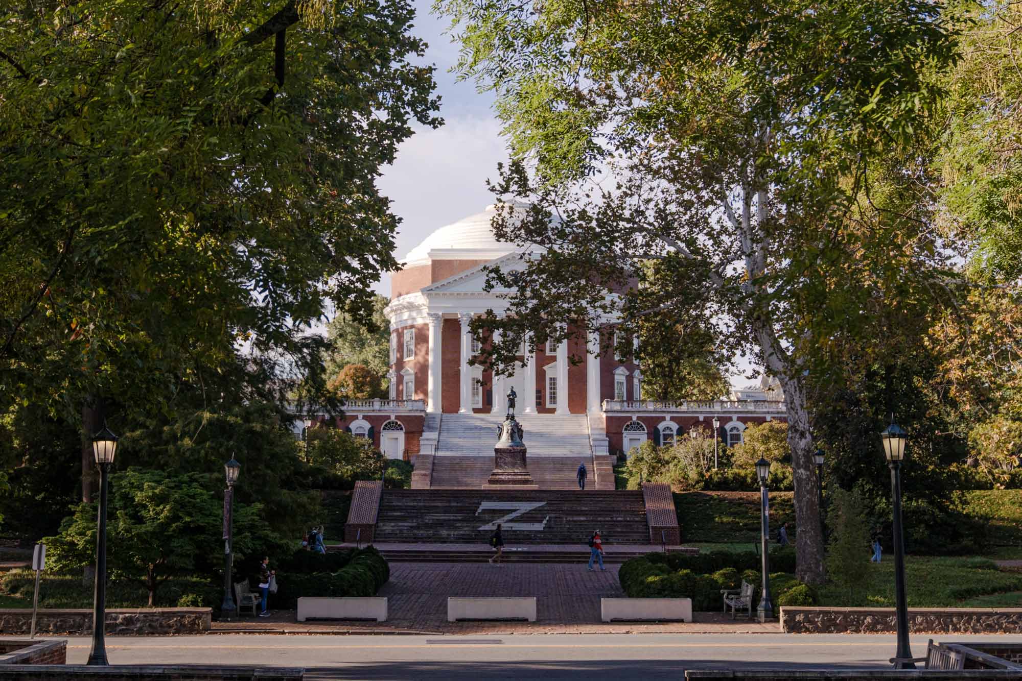 The front of the Rotunda facing the Corner, obstructed by lush greenery