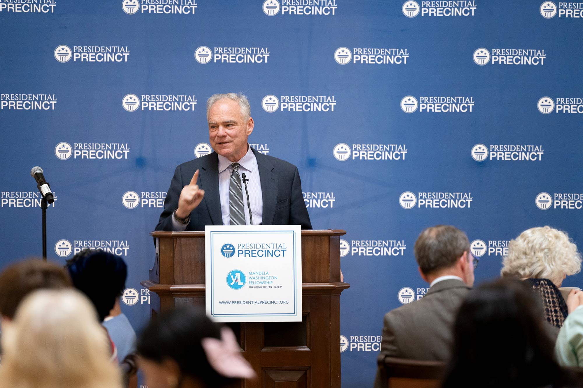 Sen. Tim Kaine addresses the Mandela Washington Fellows in the Dome Room. 