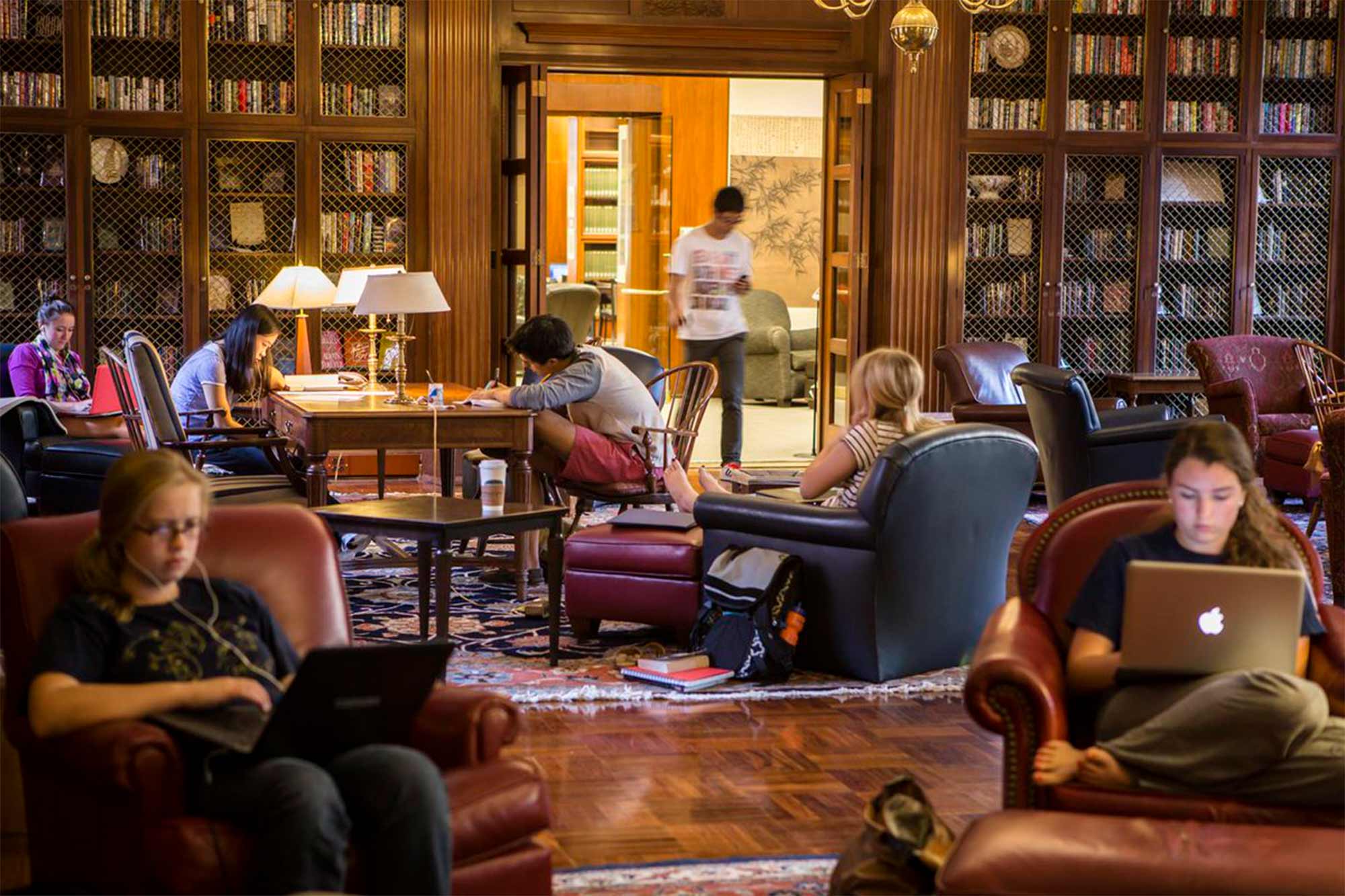 Students reading and on laptops on the McGregor Room of the Alderman Library
