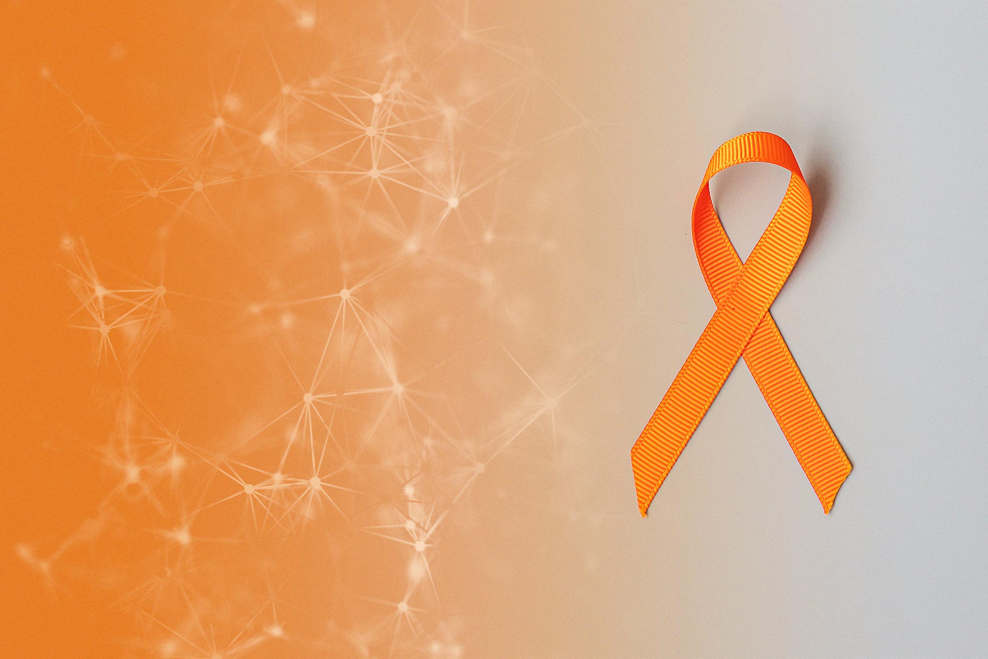 Illustration of D N A mapped and an orange support ribbon