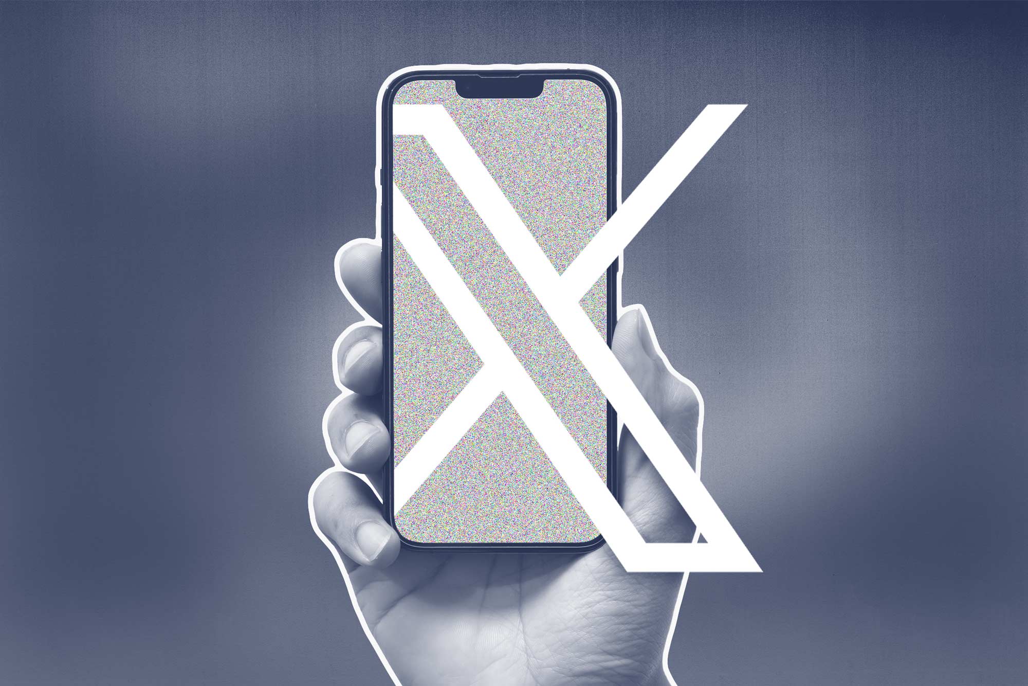 Graphic of a smartphone with an X and blue overlay