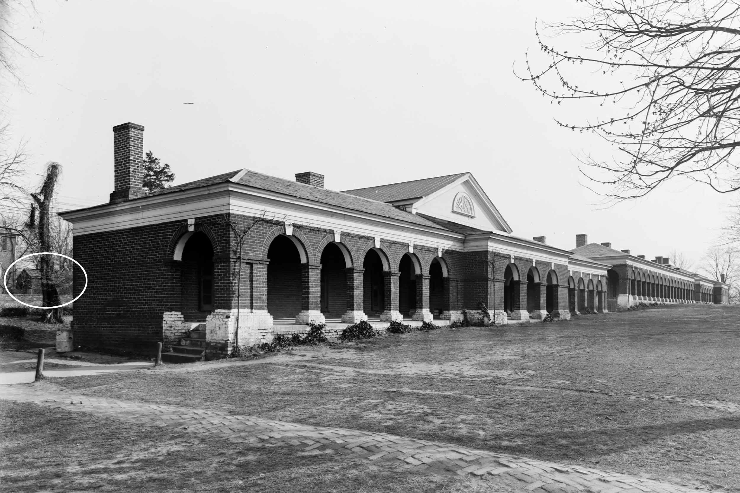 A black and white image of  Pavilion V