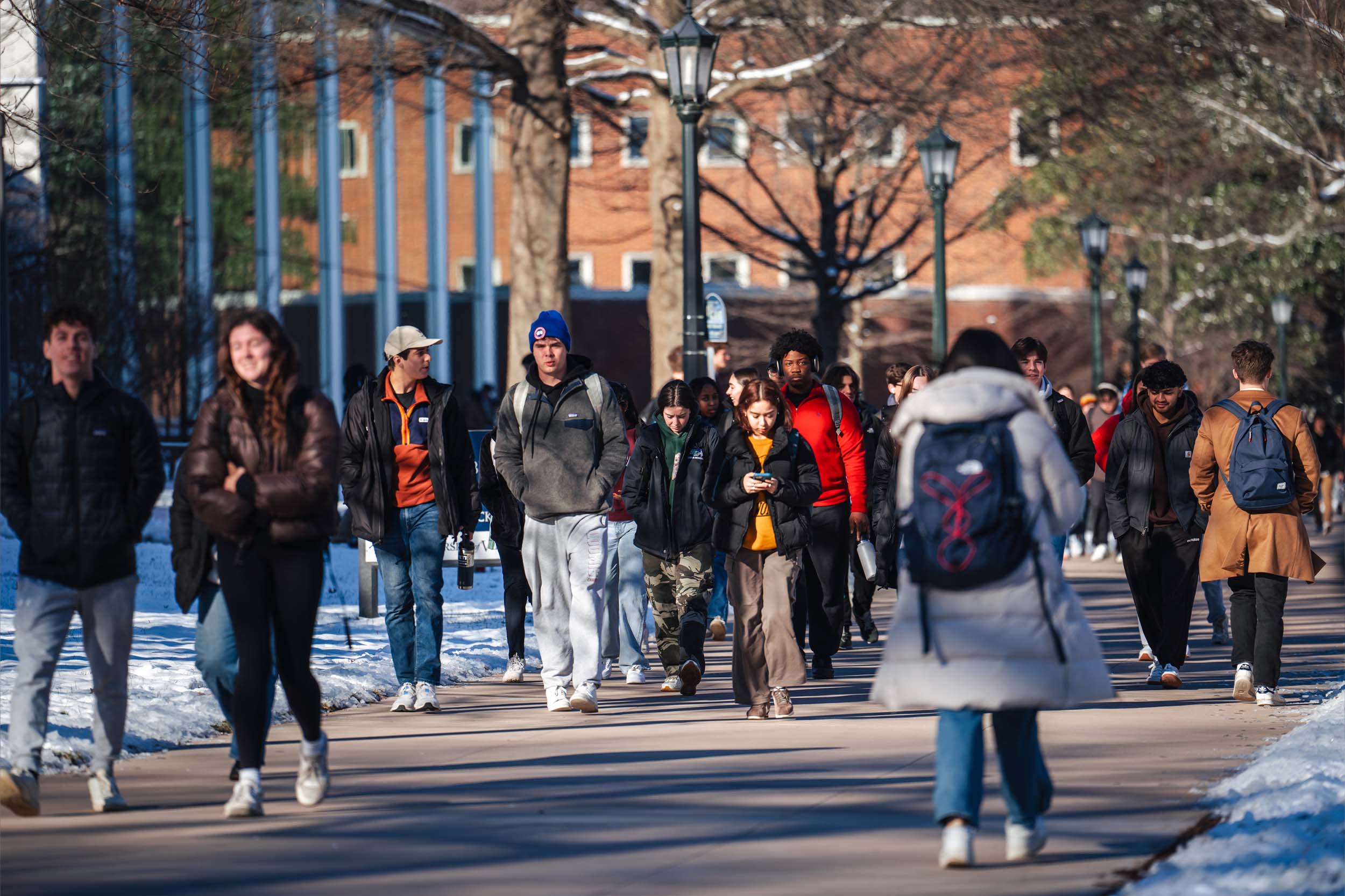 Students walking to class in the cold/winter