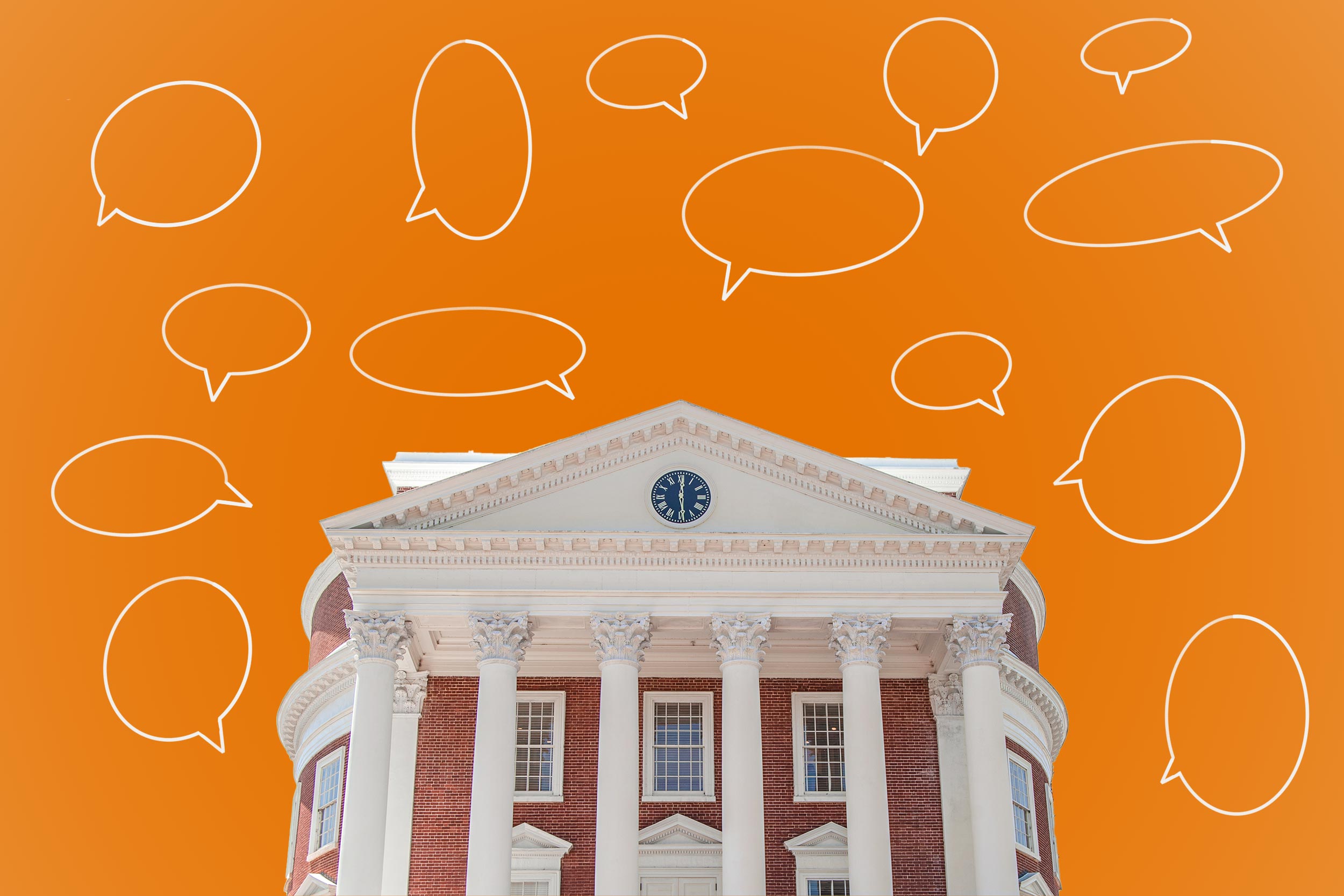 Rotunda with an orange background with speech bubbles overlayed
