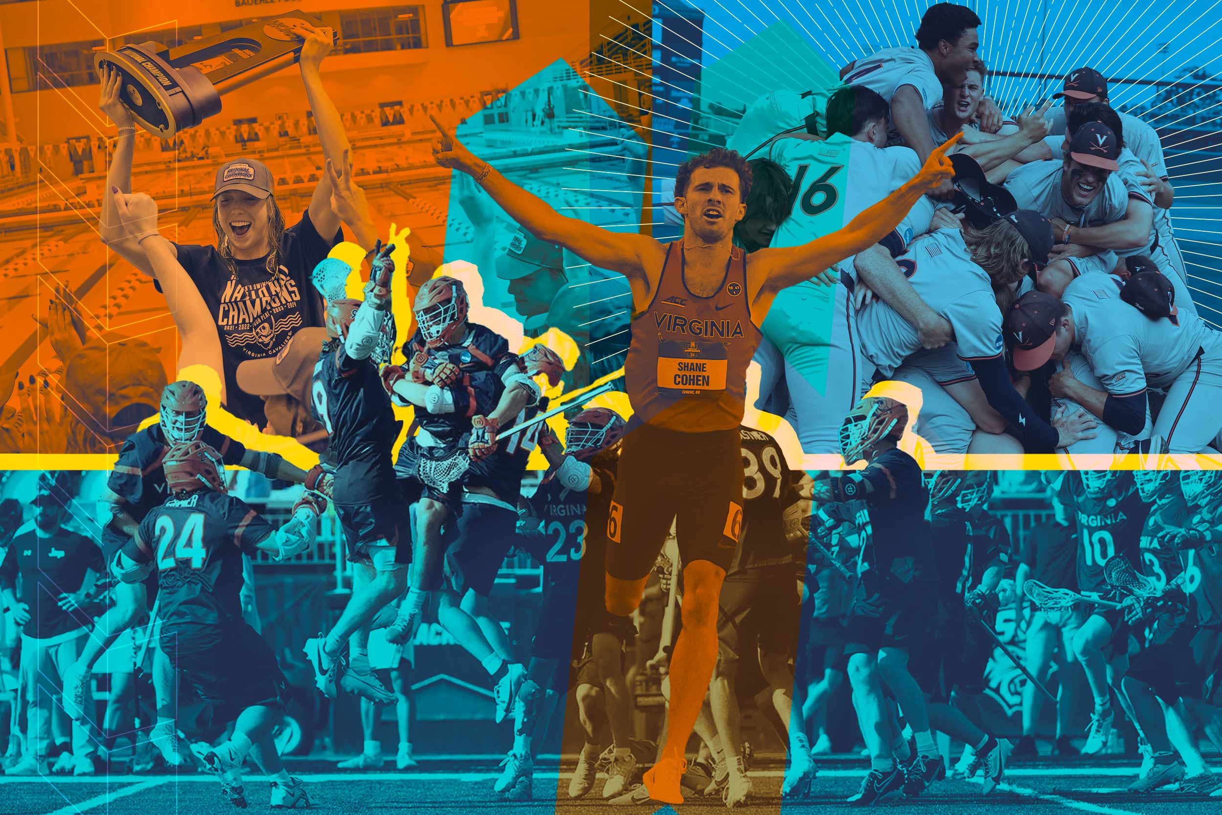 A graphic collage of various UVA sports