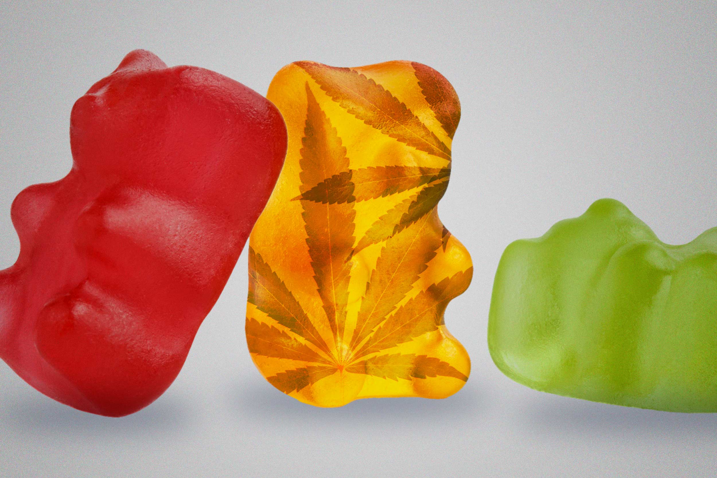 Illustration of three marijuana gummy bears
