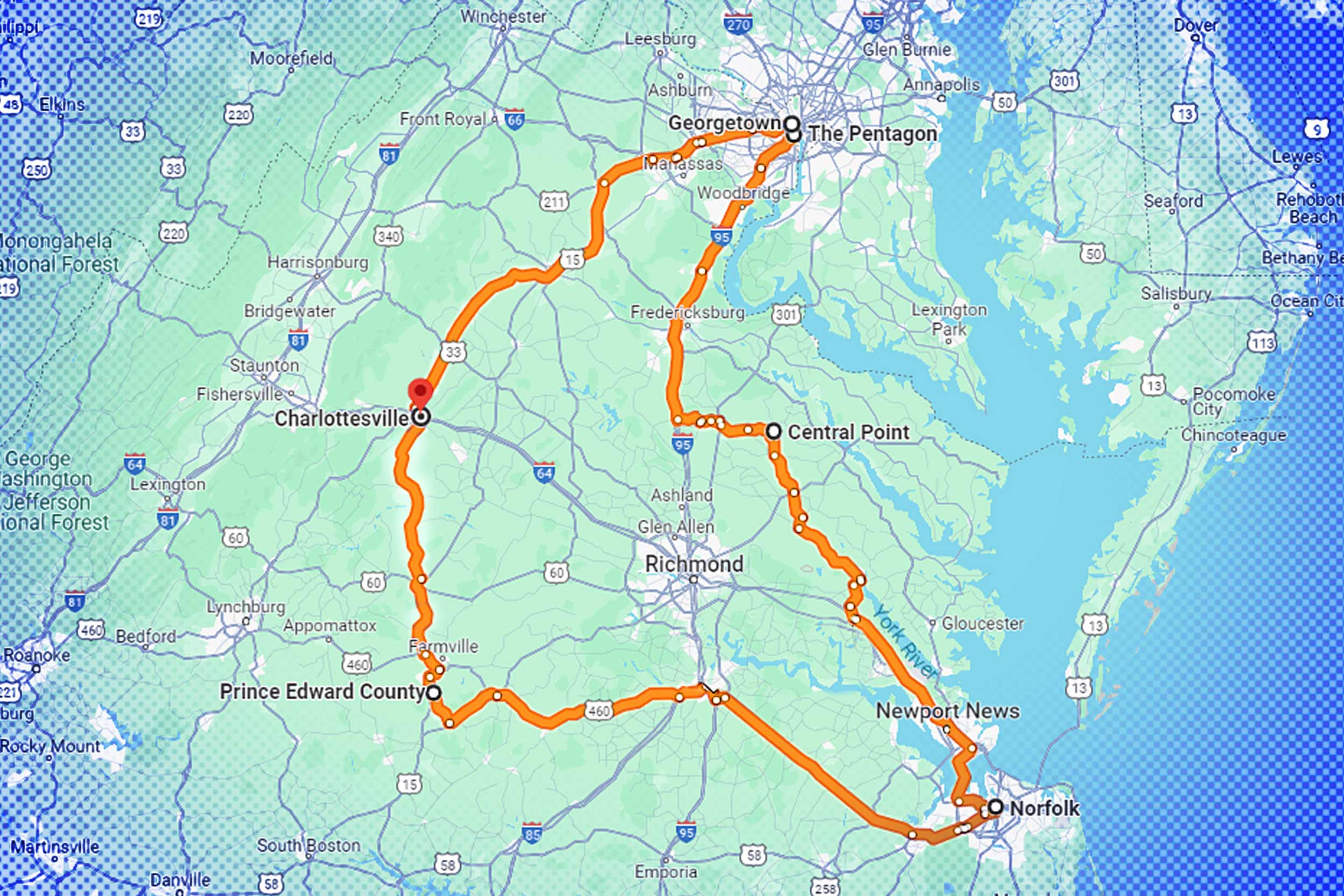 Road Trip Map of Virginia.