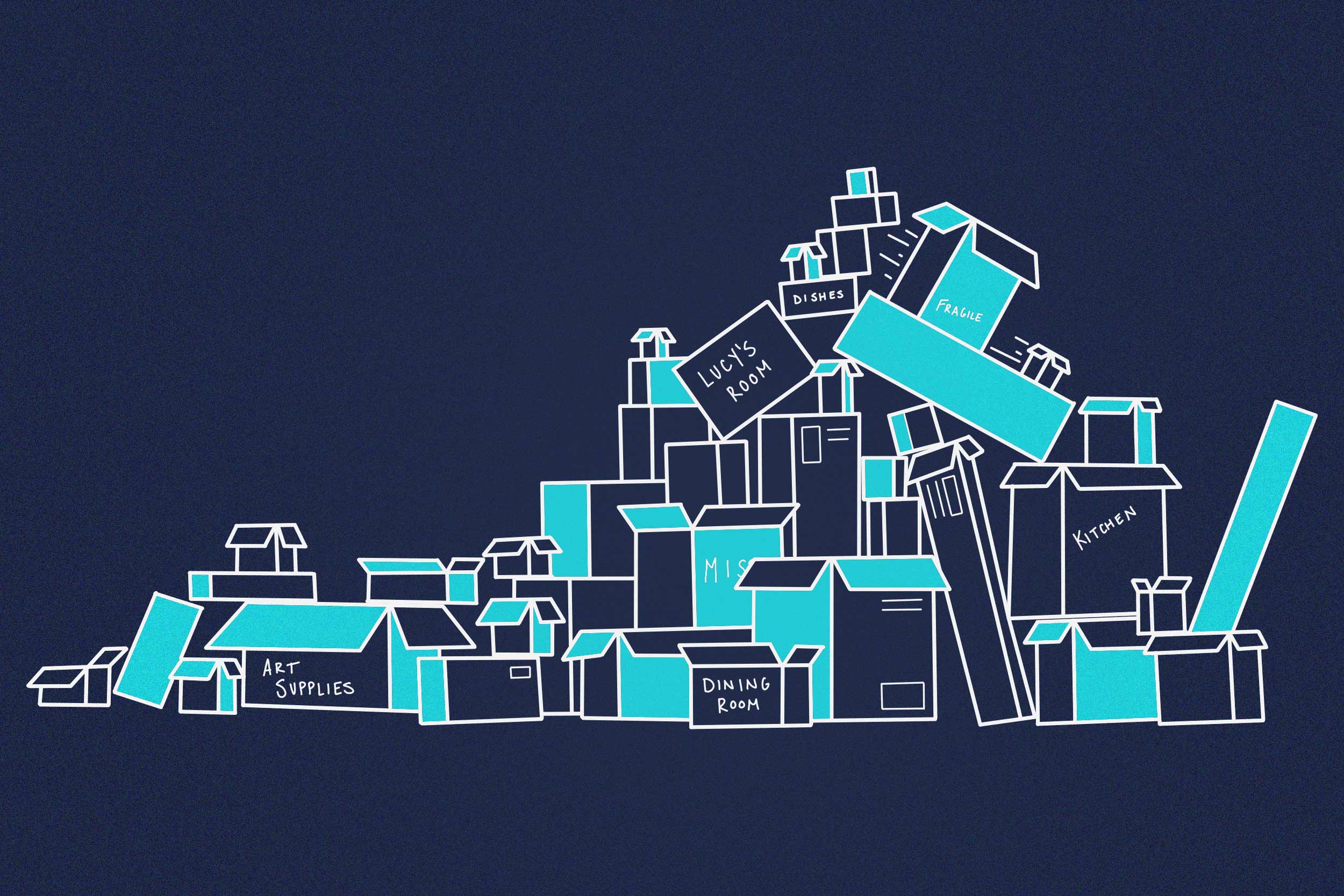 Illustration of moving boxes piled in the shape of the state of Virginia