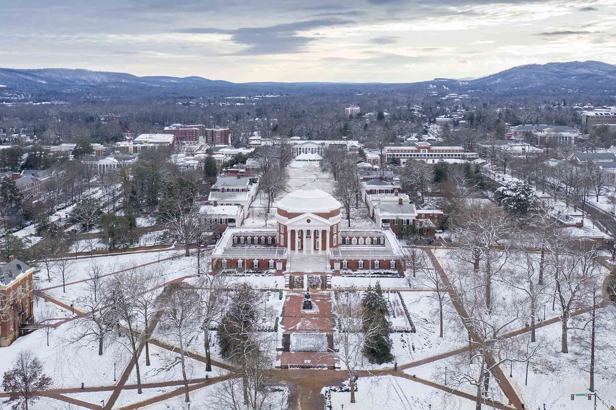 Ariel view of the Rotunda in the snow