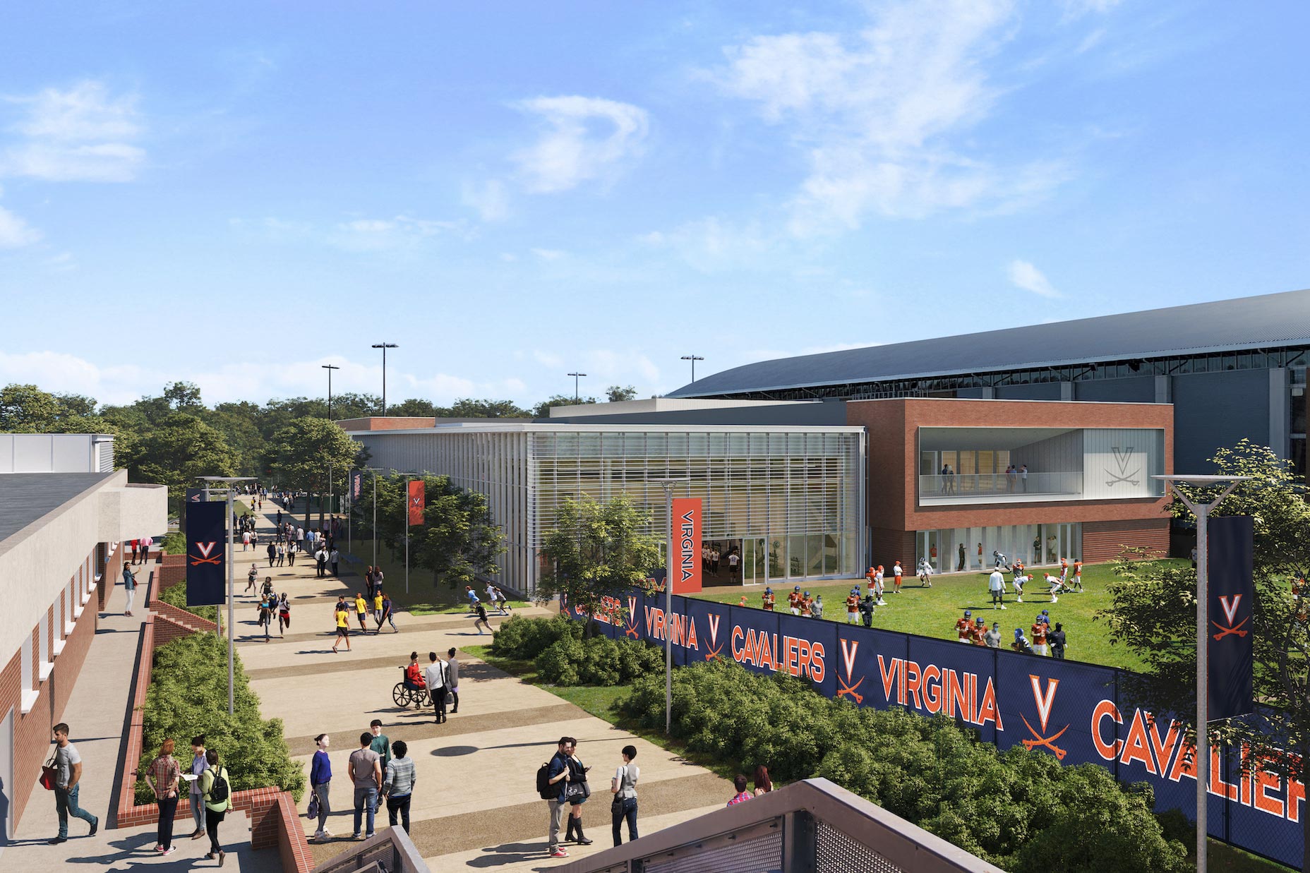 Architectural rendering of a glass building in the UVA sports complex
