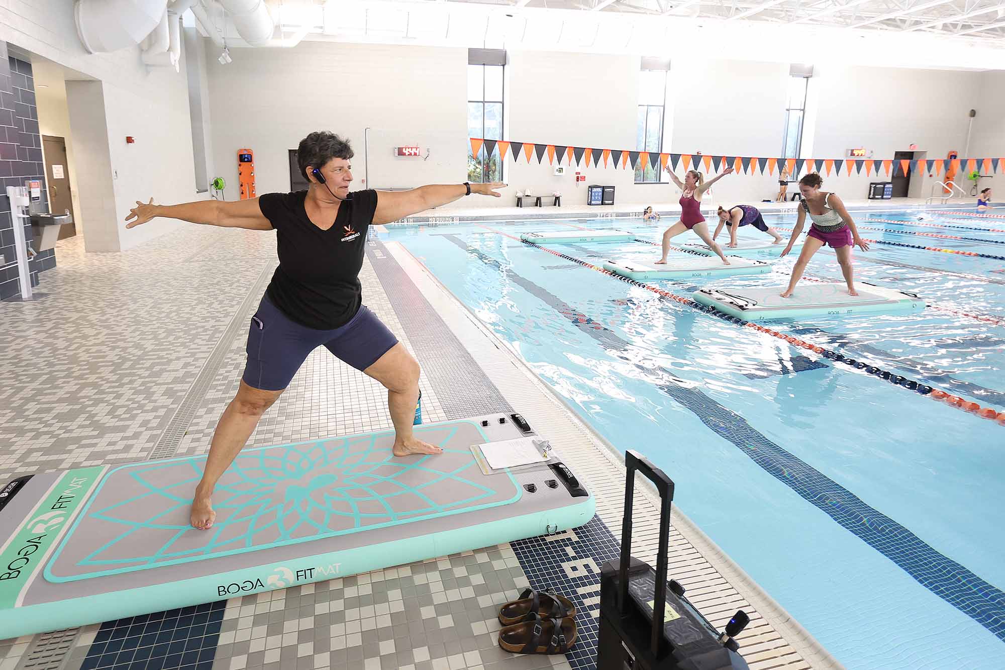 Ellen Goldlust leading an aqua yoga class at UVA Recreation.