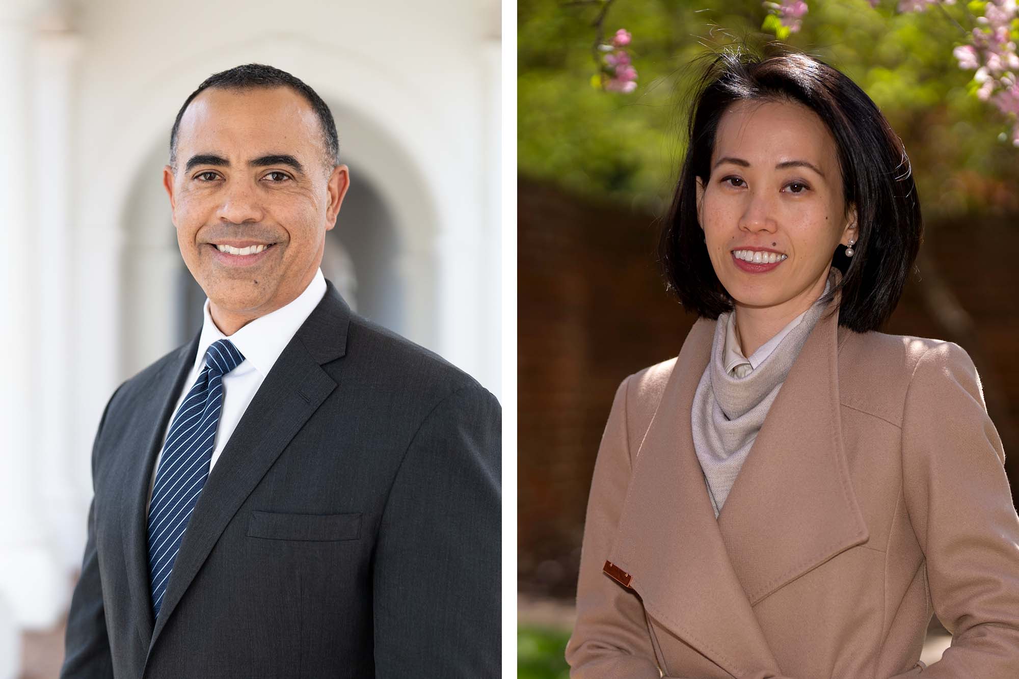 Portrait of Dean Ian Solomon (left) and Associate Dean Eileen Chou (right)