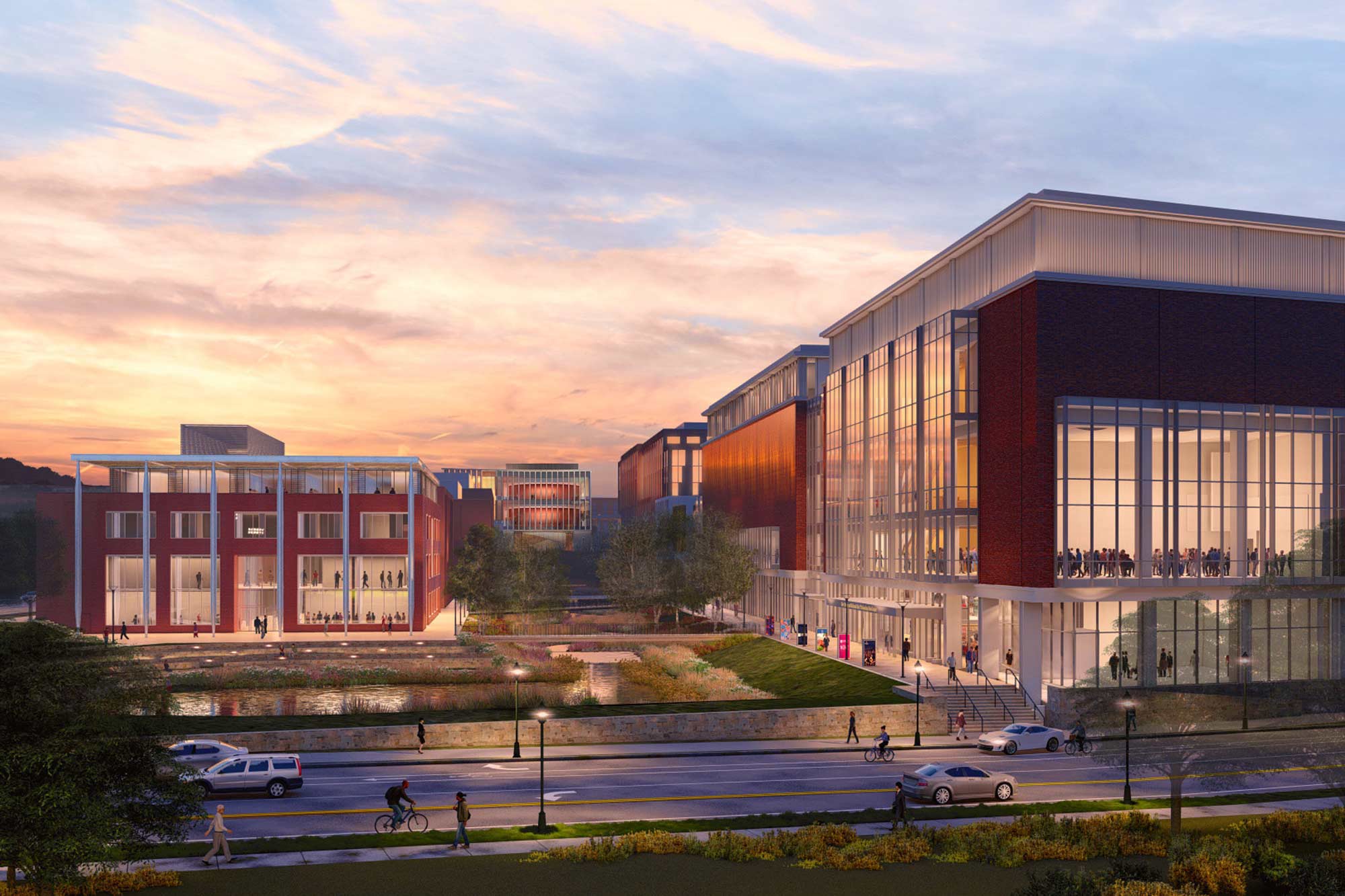 Illustration of the ground floor promenade from the designed model of the Center for the Arts.