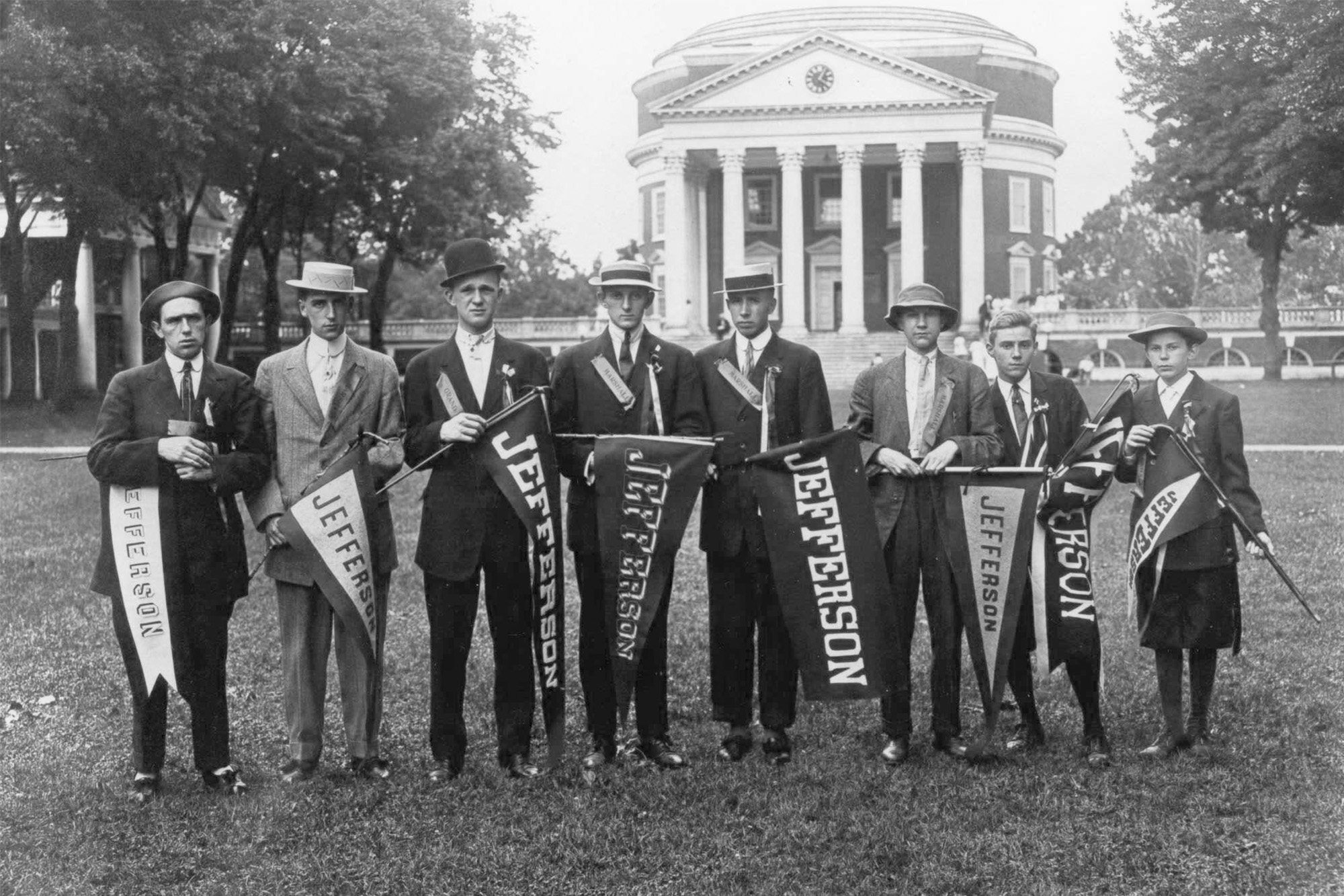 William Faulkner with other members of the Jefferson Literary and Debating Society in front of the UVA Rotunda