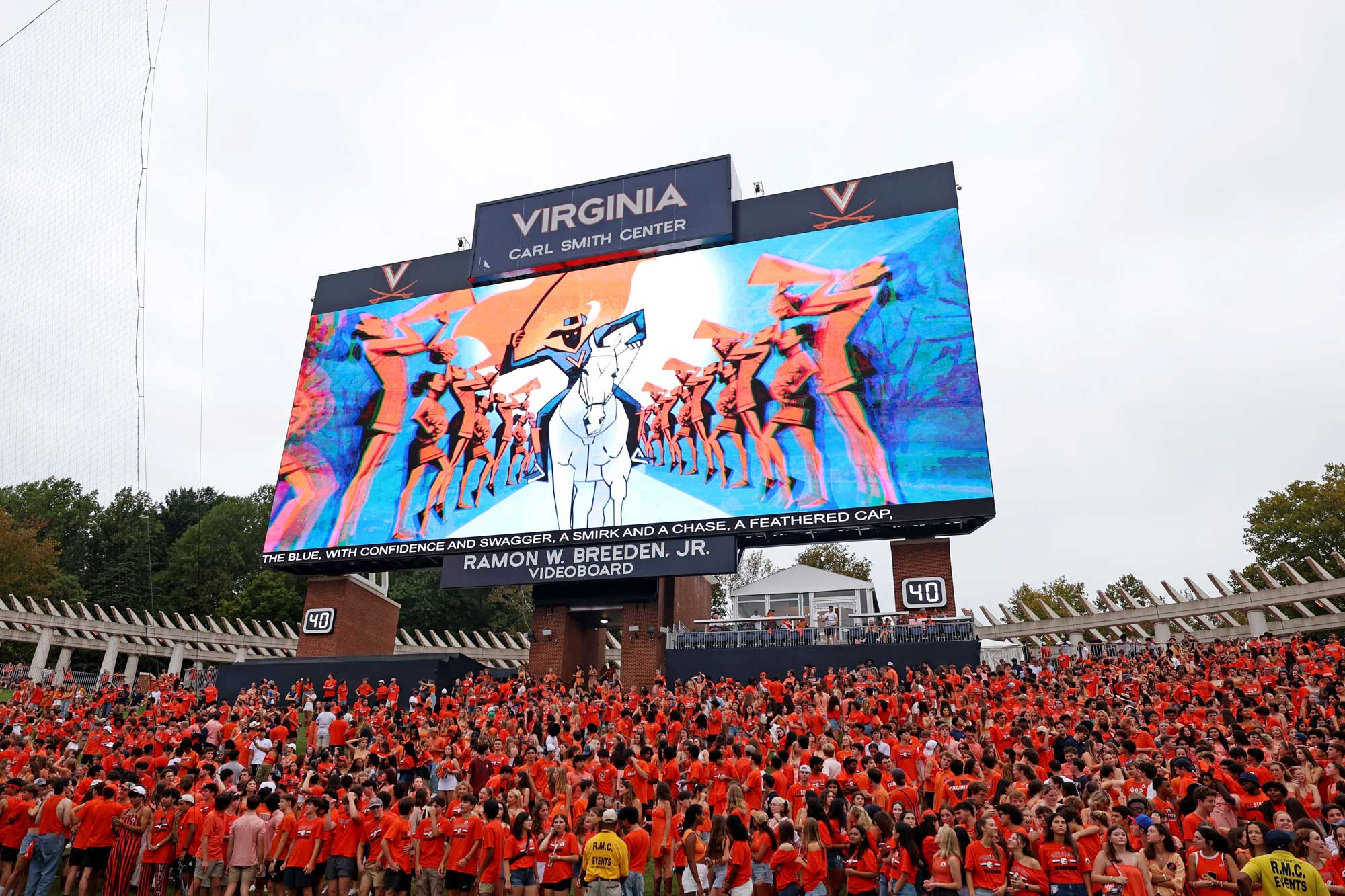 The new Scott Stadium screen with the new Cavman animation