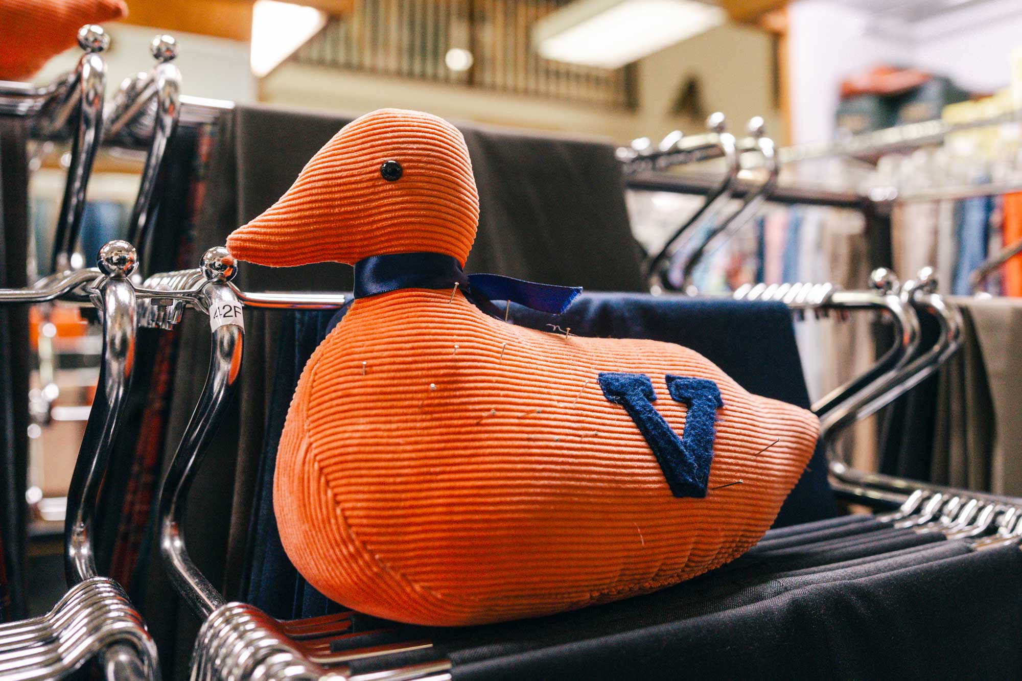 A sewn orange UVA duck 