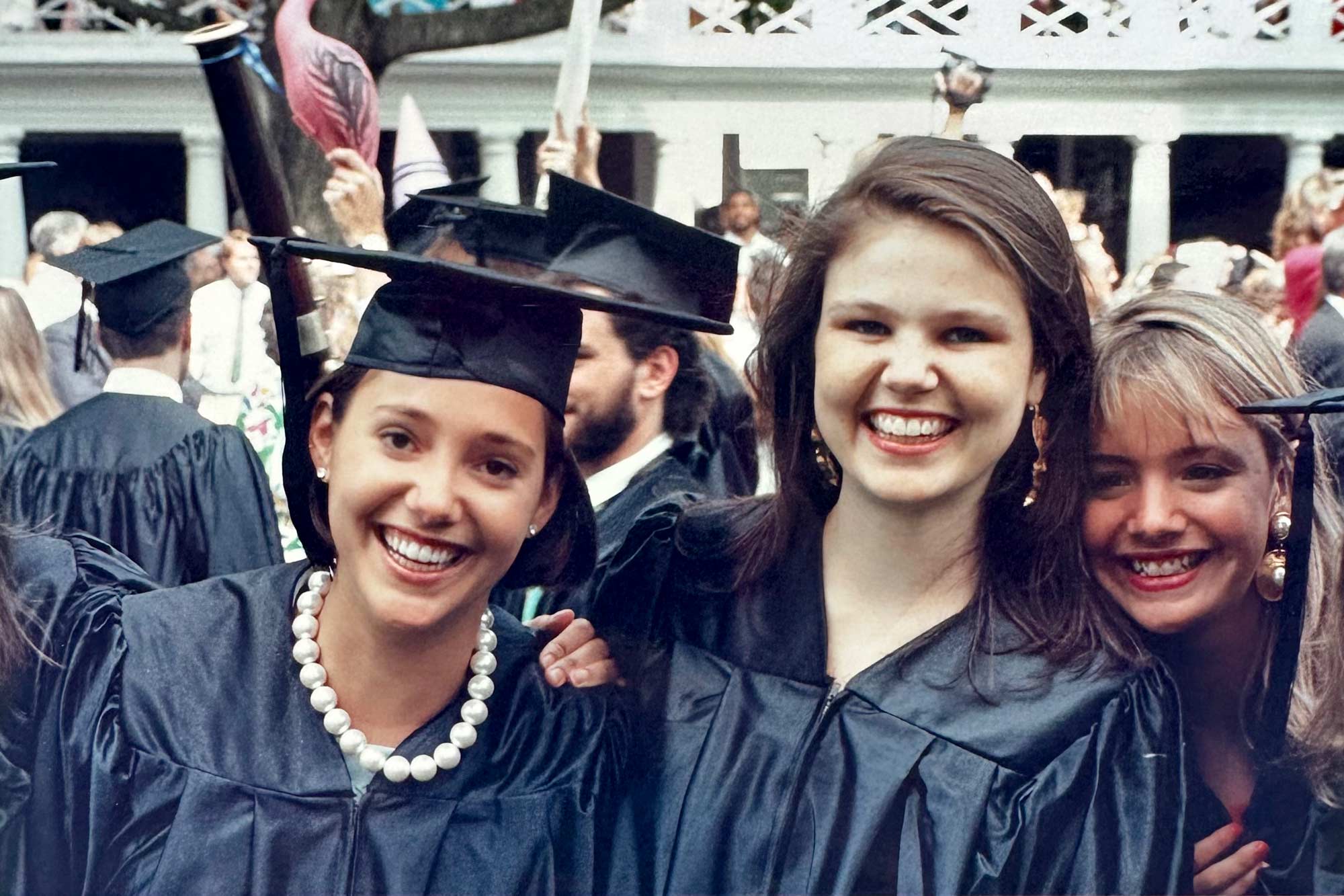 Buccini, left, on her graduation day in 1993 with Katherine Magnuson Knox and Brooks Morrison, still two of her closest friends. 