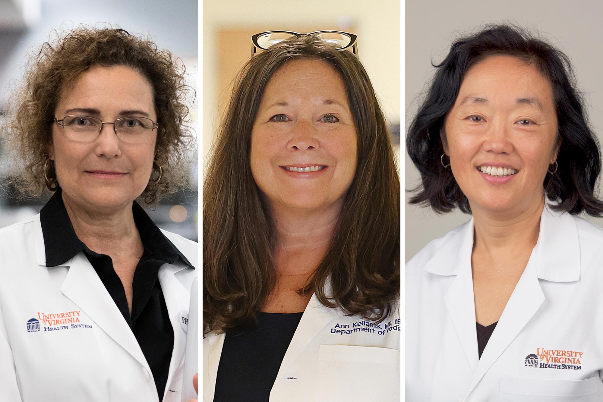 Portrait of Dr. Fern Hauck (left), Dr. Ann Kellams (center) and Dr. Rachel Moon (right)