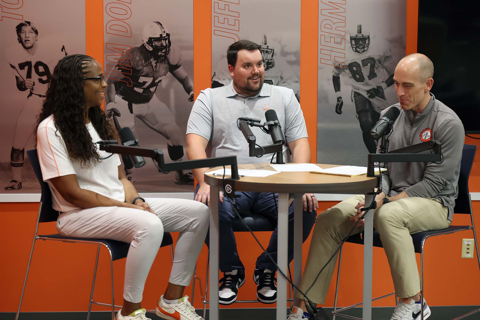 Carla Williams, Eric Ward and John Freeman on the set of the ”Inside Virginia Athletics“ podcast