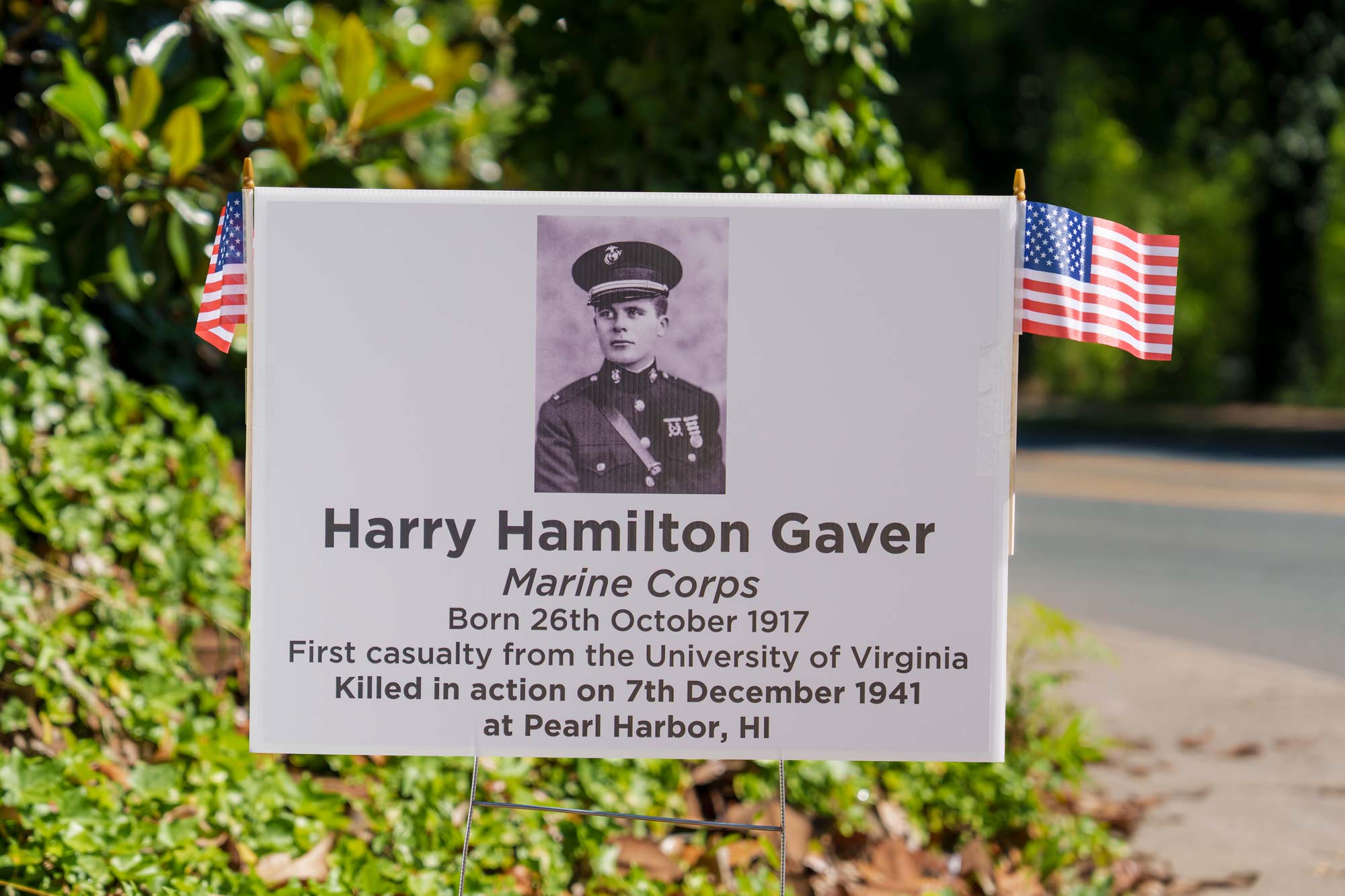 Yard sign depicting Harry Hamilton Gaver