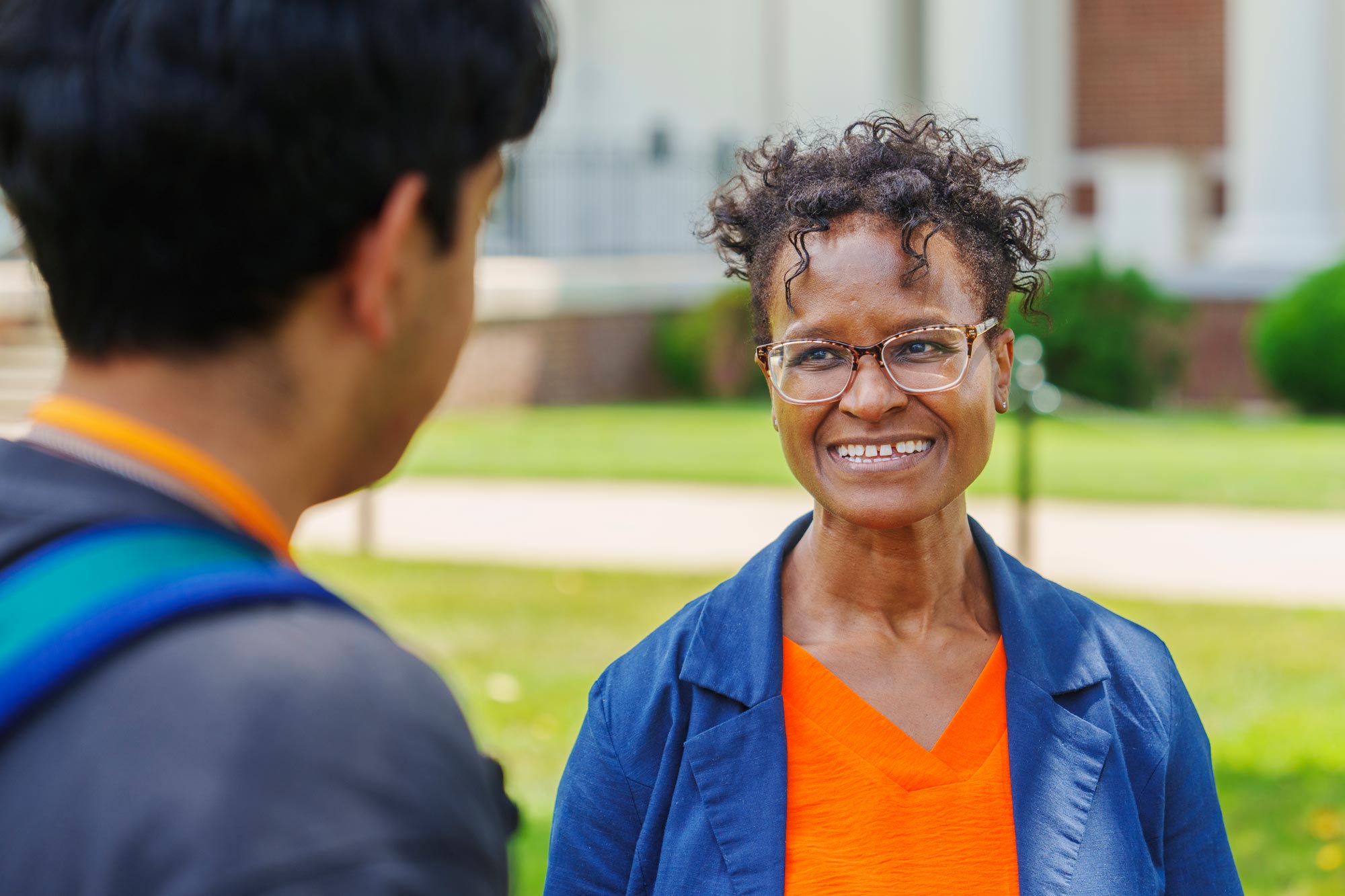 Nicole Hall talking with a UVA student