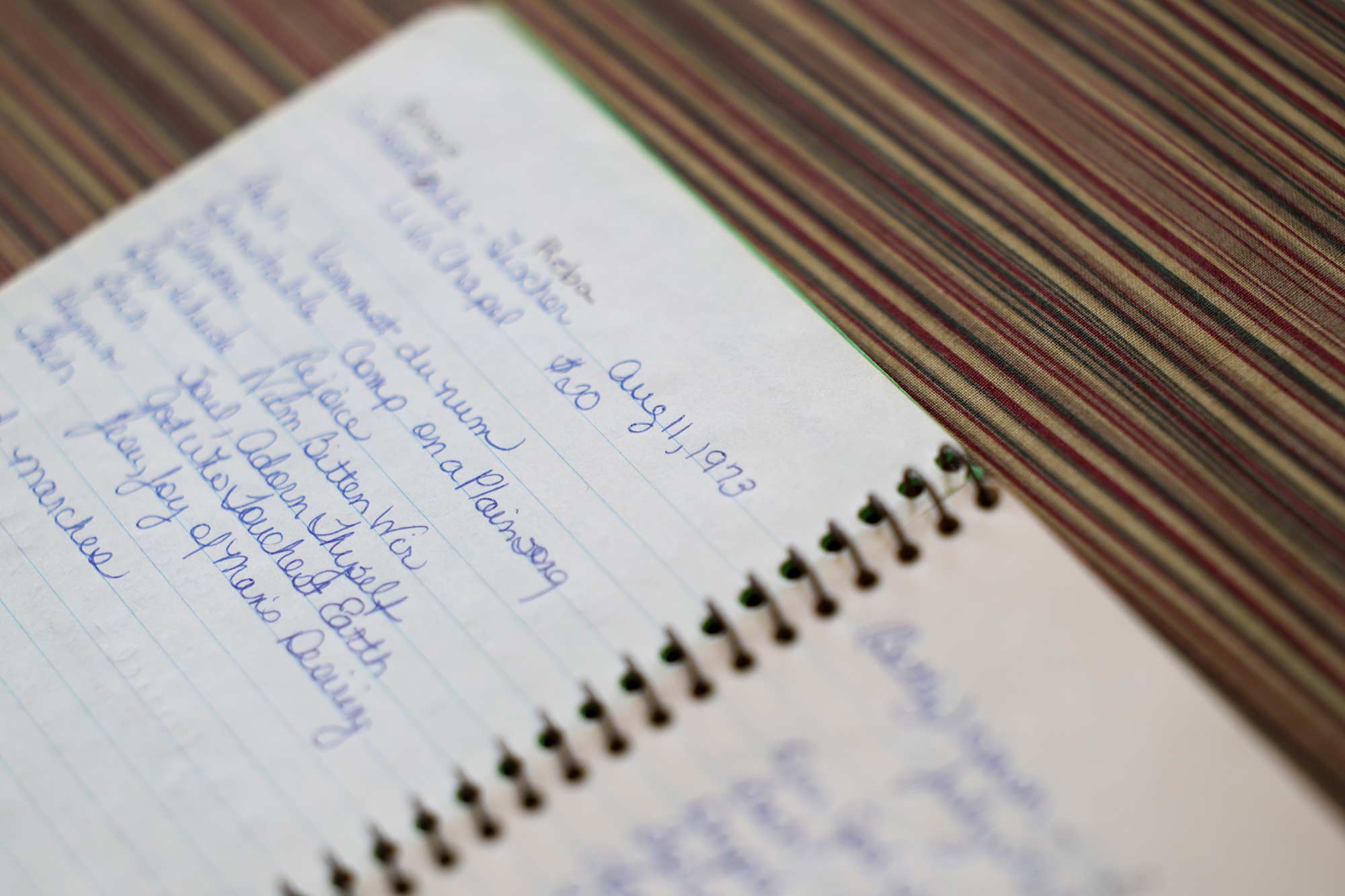 a notebook of song lists