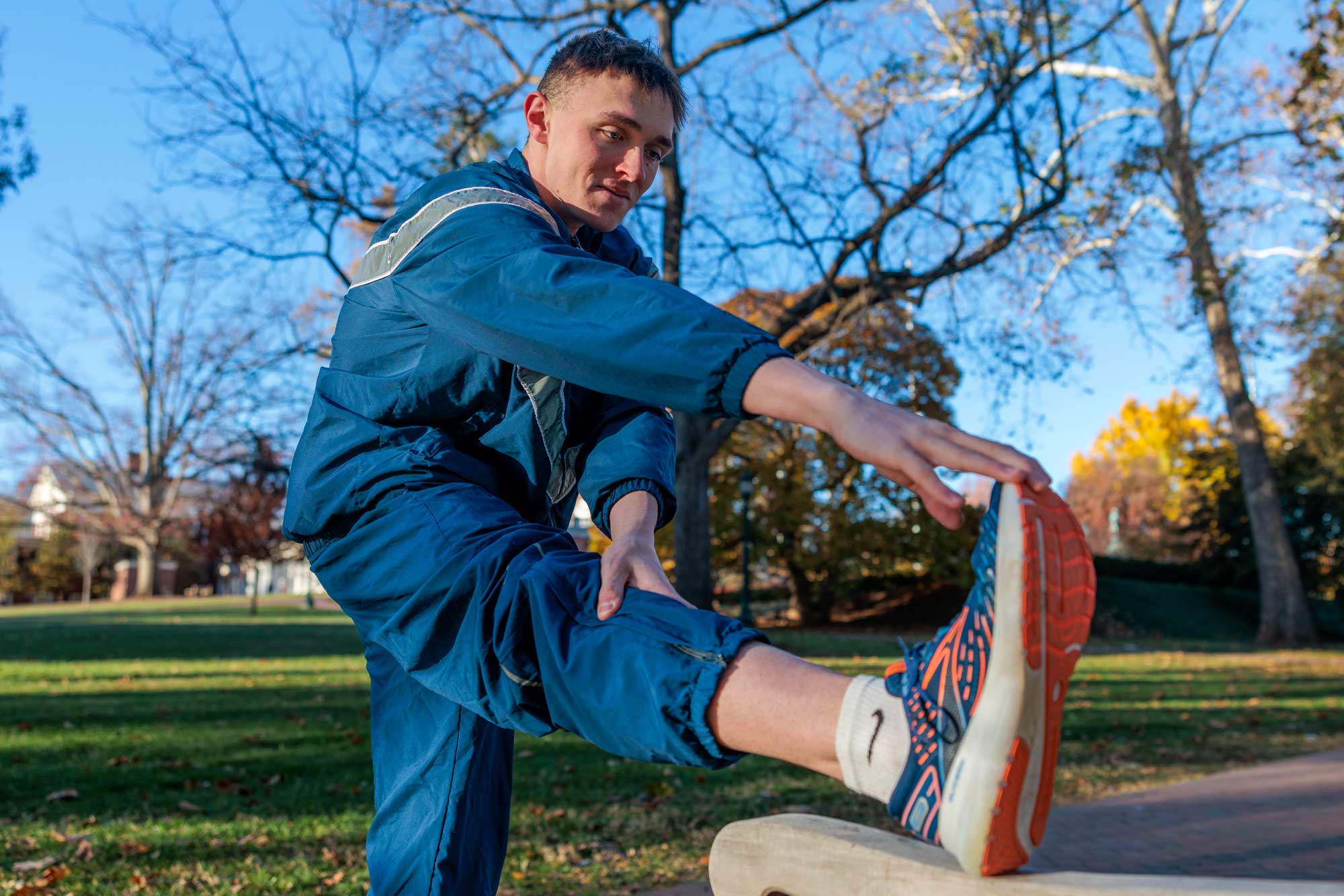 Price stretching before going for a run.
