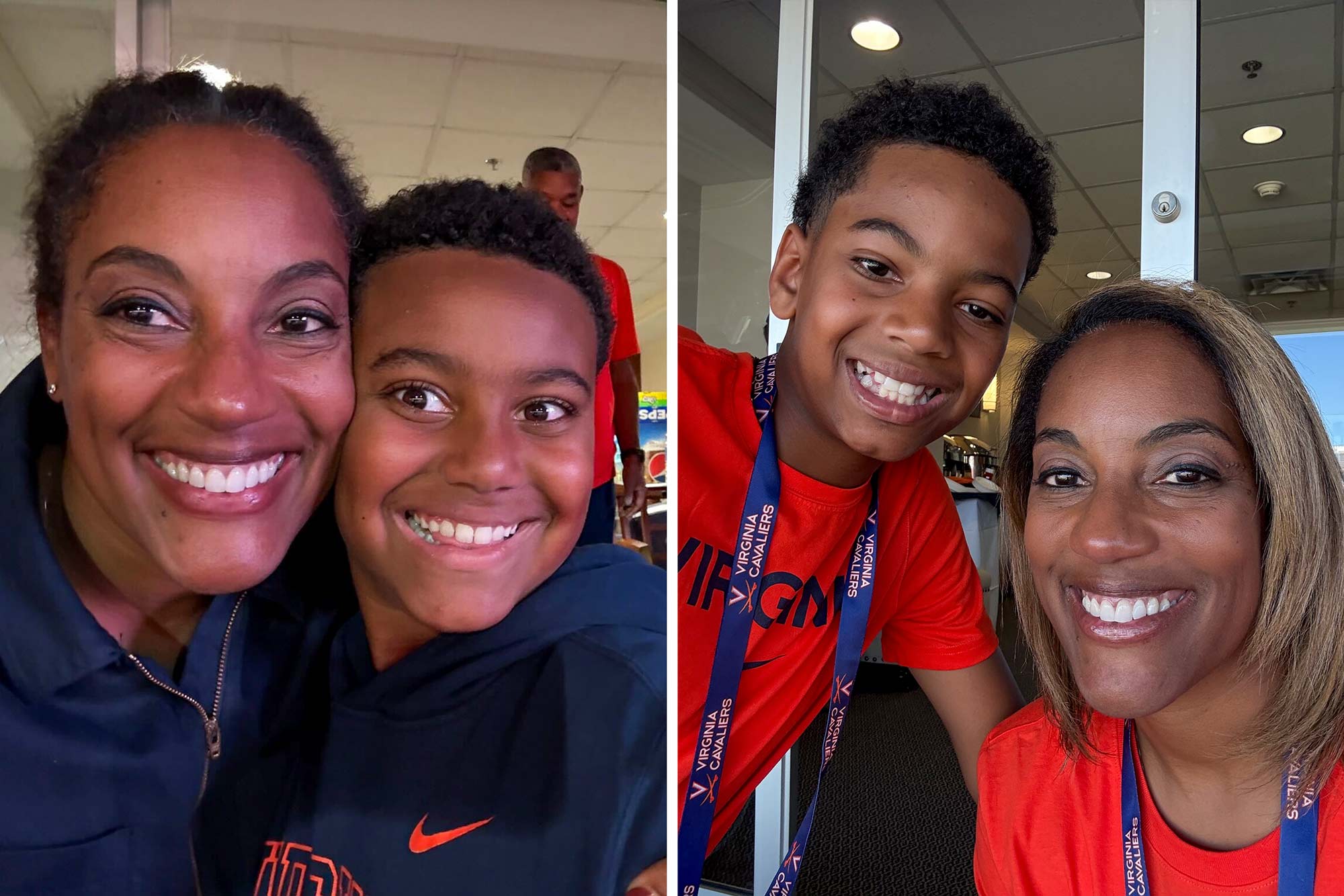 Tamika Elliot posing with her son Ace, left, and with her son A.J., right.