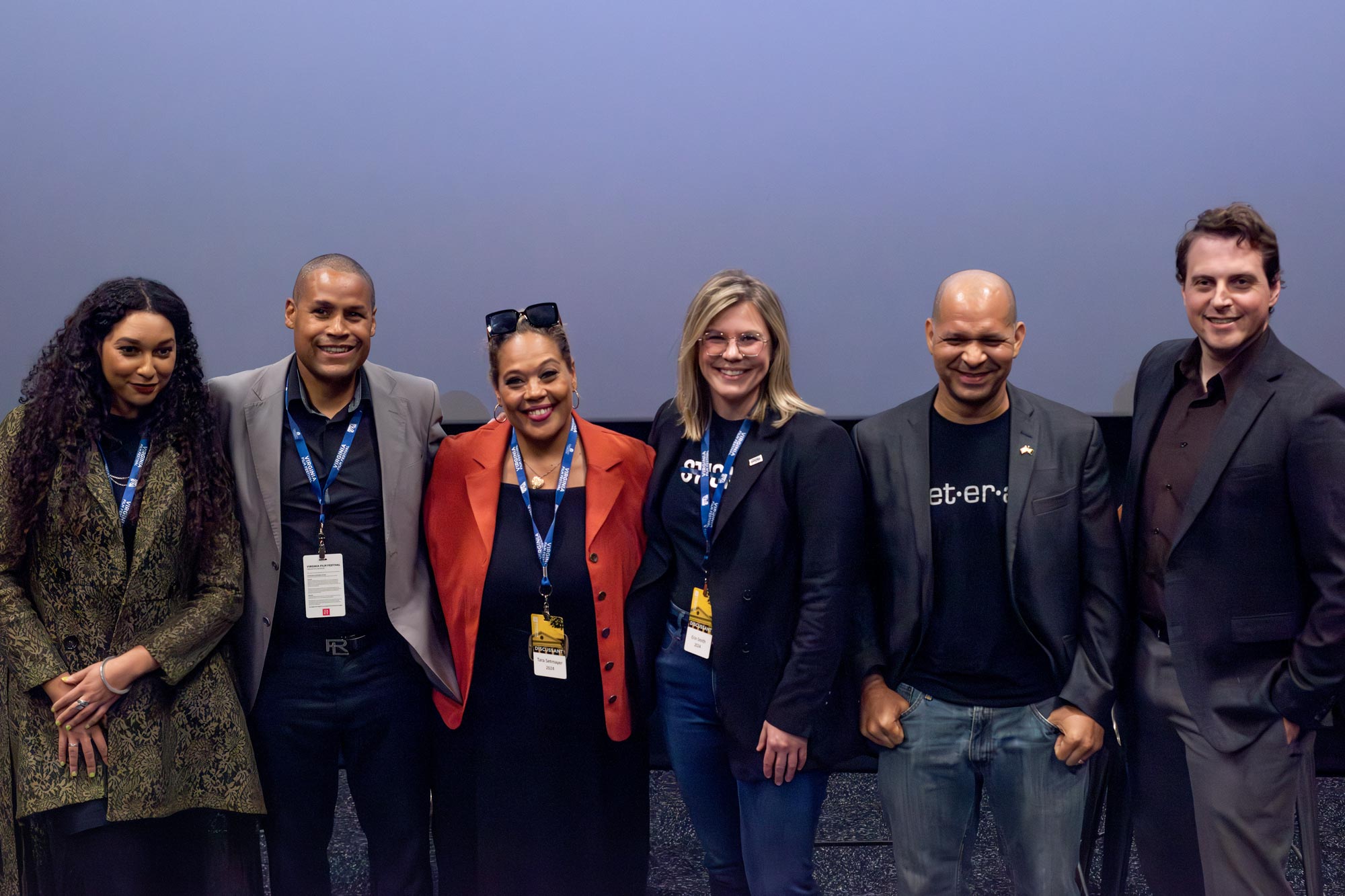 From left to right, director Jumoke Davis poses with Kara Elyse Henderson of Mindful Media Productions, Center for Politics Scholar Tara Setmayer, Metropolitan Police Department officer Danny Hodges, Capitol Police Sgt. Aquilino Gonell and Erin Smith, widow of Metro Police officer Jeffrey Smith. 