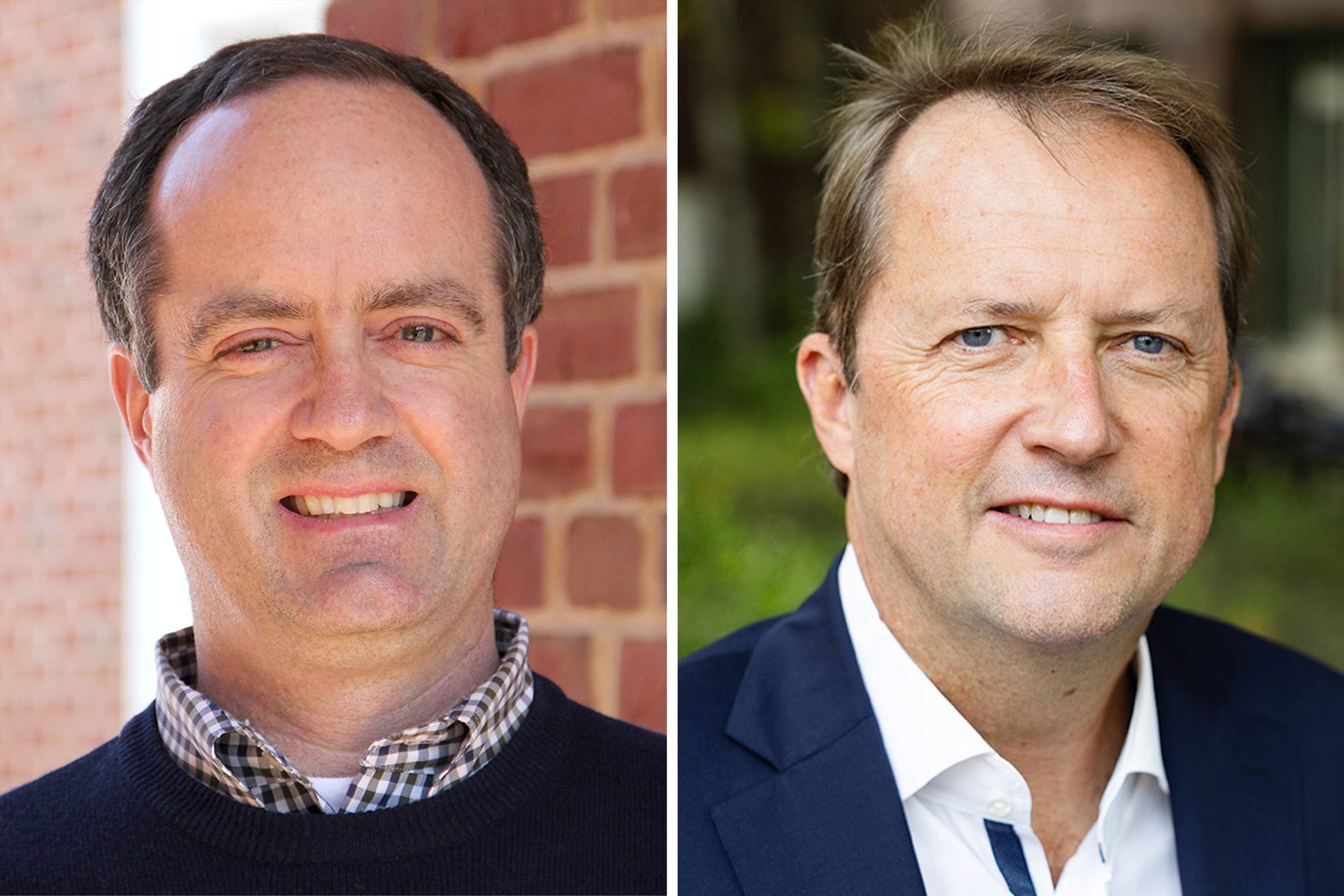 Peter Youngs, left, a professor at the UVA School of Education, and School of Engineering professor Scott T. Acton headshots