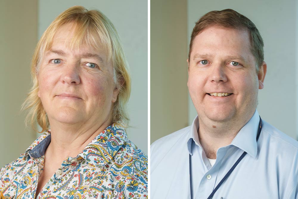 Portraits of Karen Braden, left, and Dr. Jonathan Hemler, right