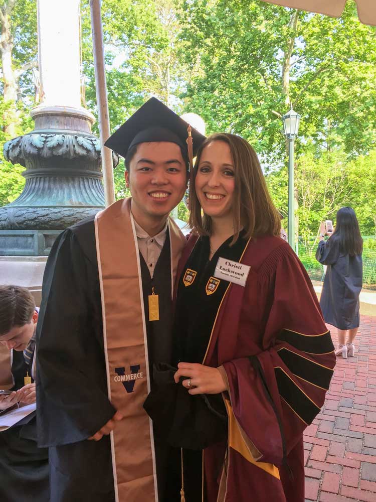 Portrait of Lin poses with McIntire School professor Christi Lockwood.