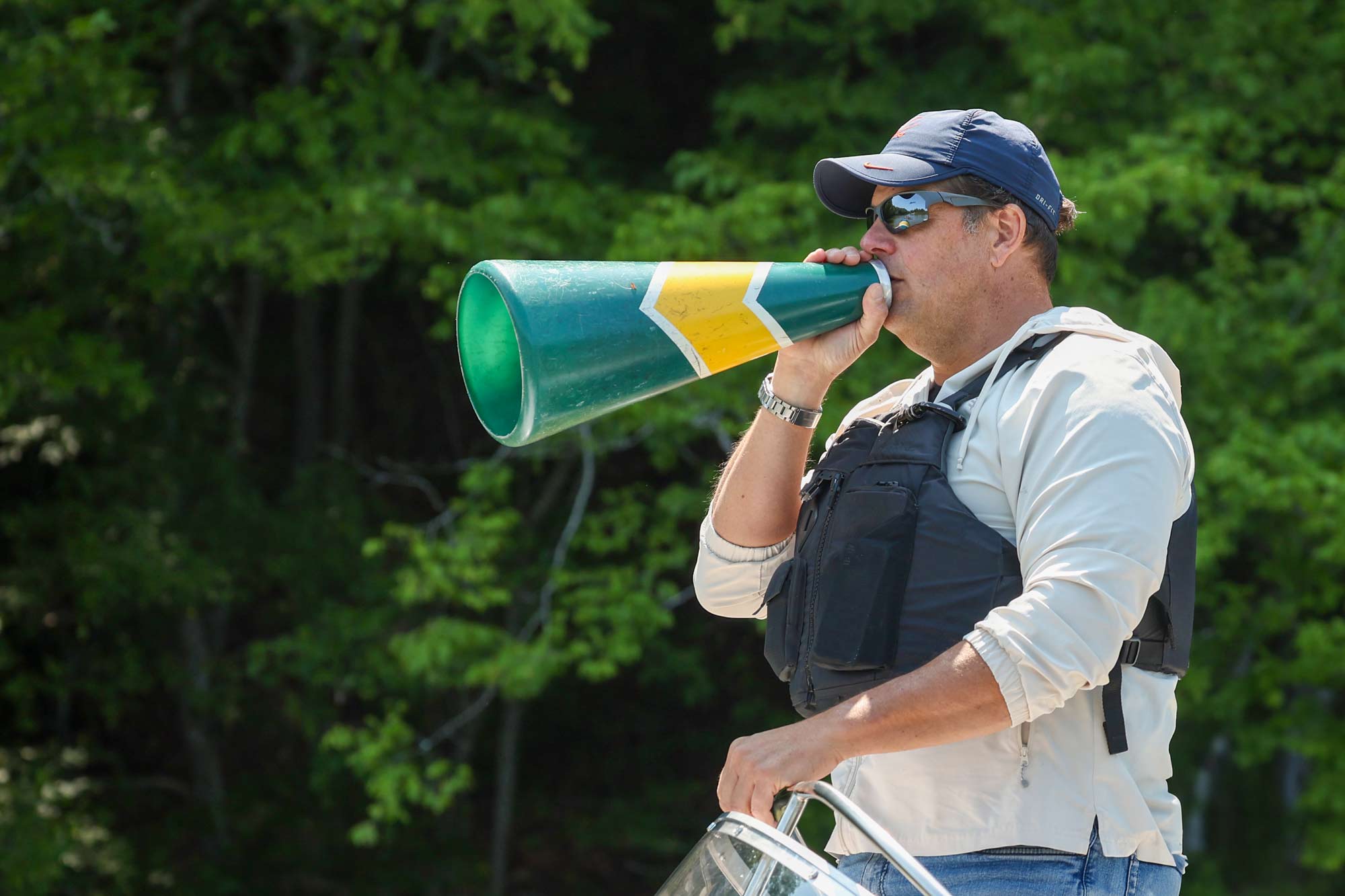 Coach Frank Biller calling out directions to the UVA club rowing team