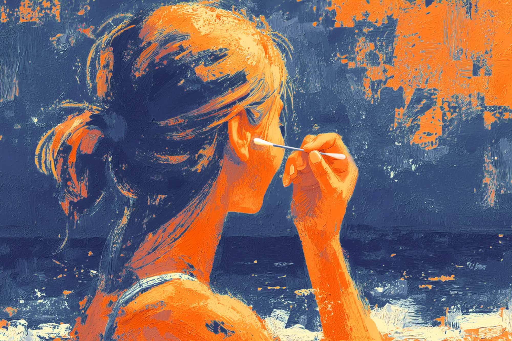 illustration of woman using a cotton swab to clean her ear