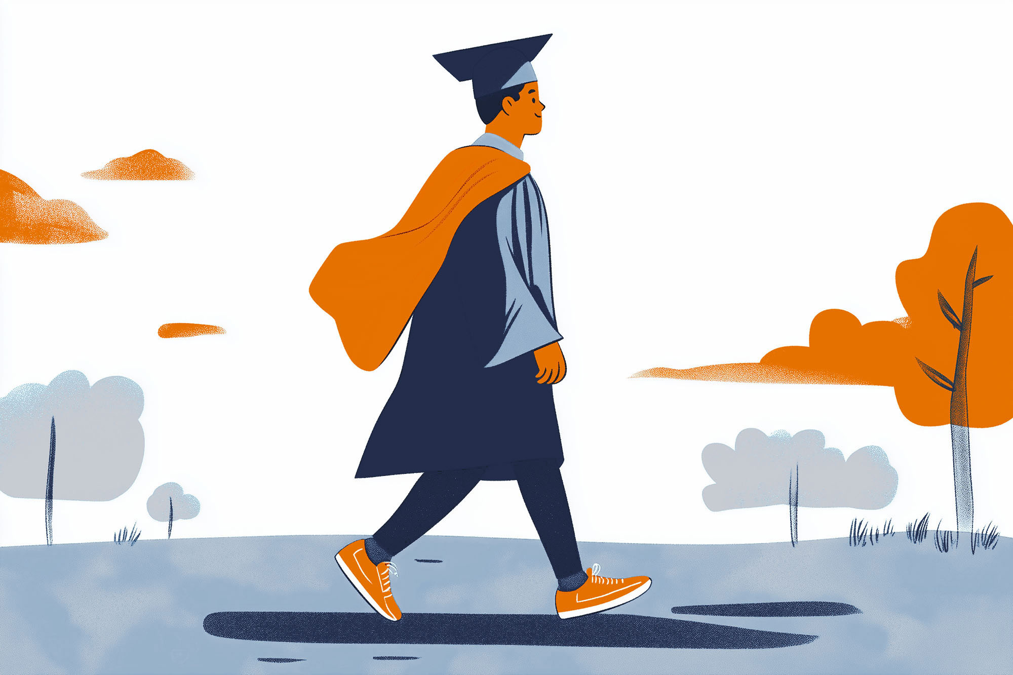 Illustration of a graduate walking