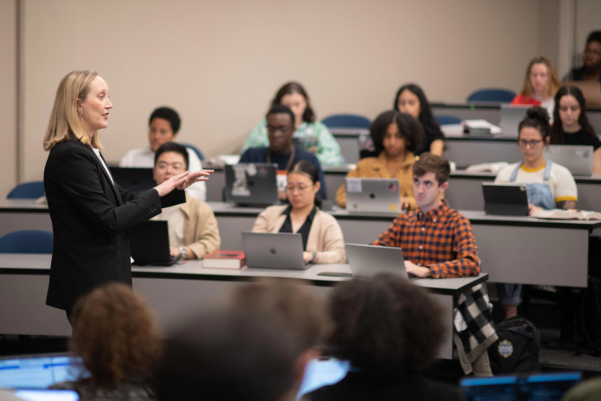 UVA School of Law Dean Leslie Kendrick holding a lecture