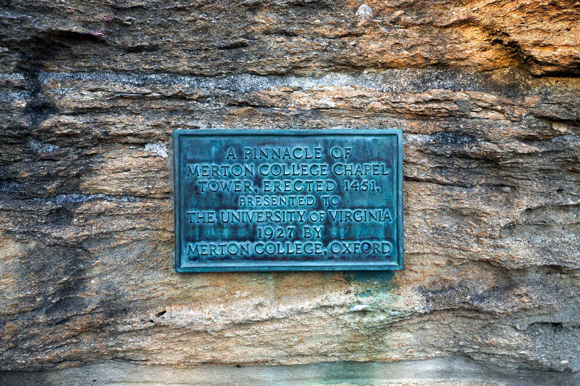 the plaque on the Merton Spire
