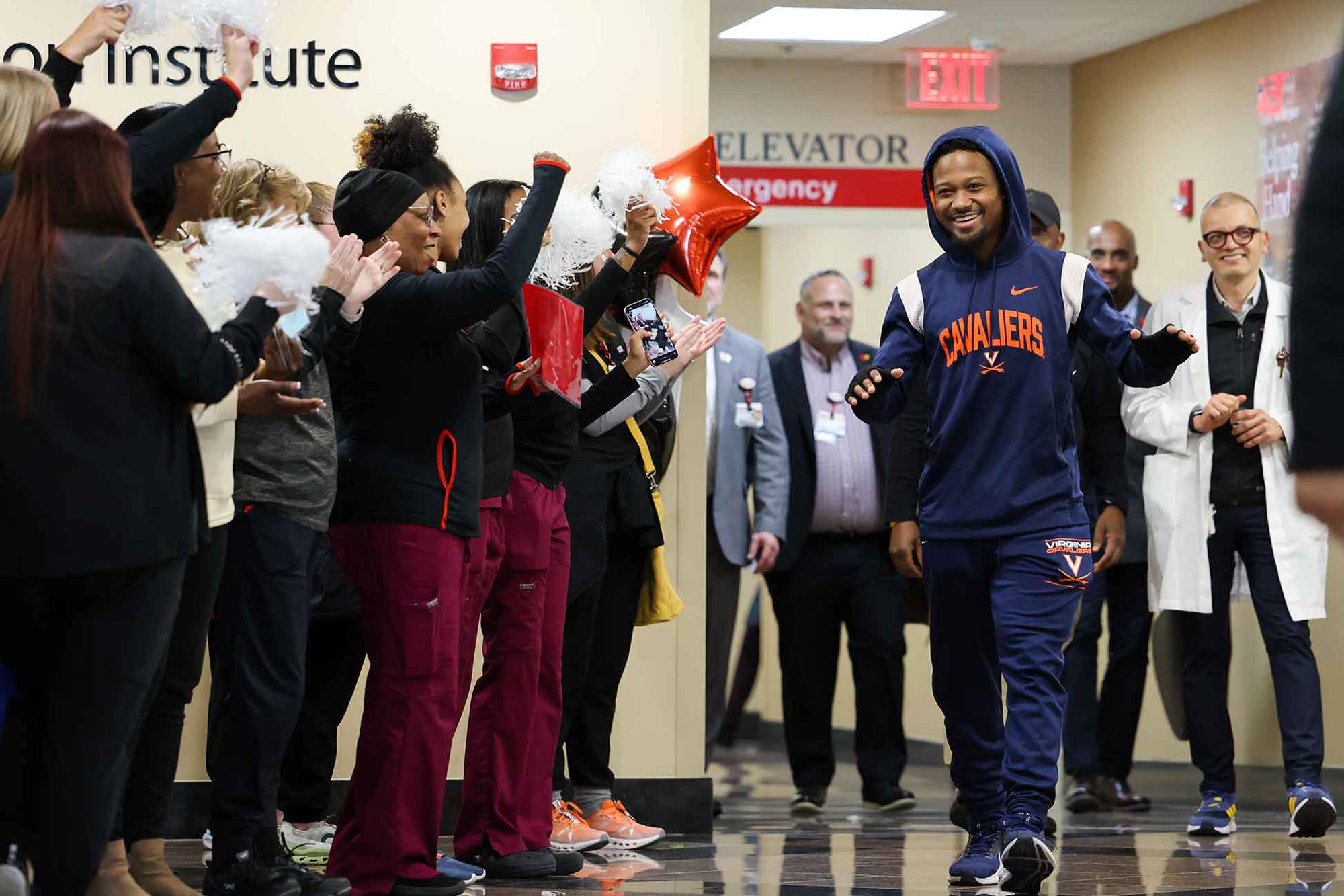 Perris Jones walking out of the hospital 