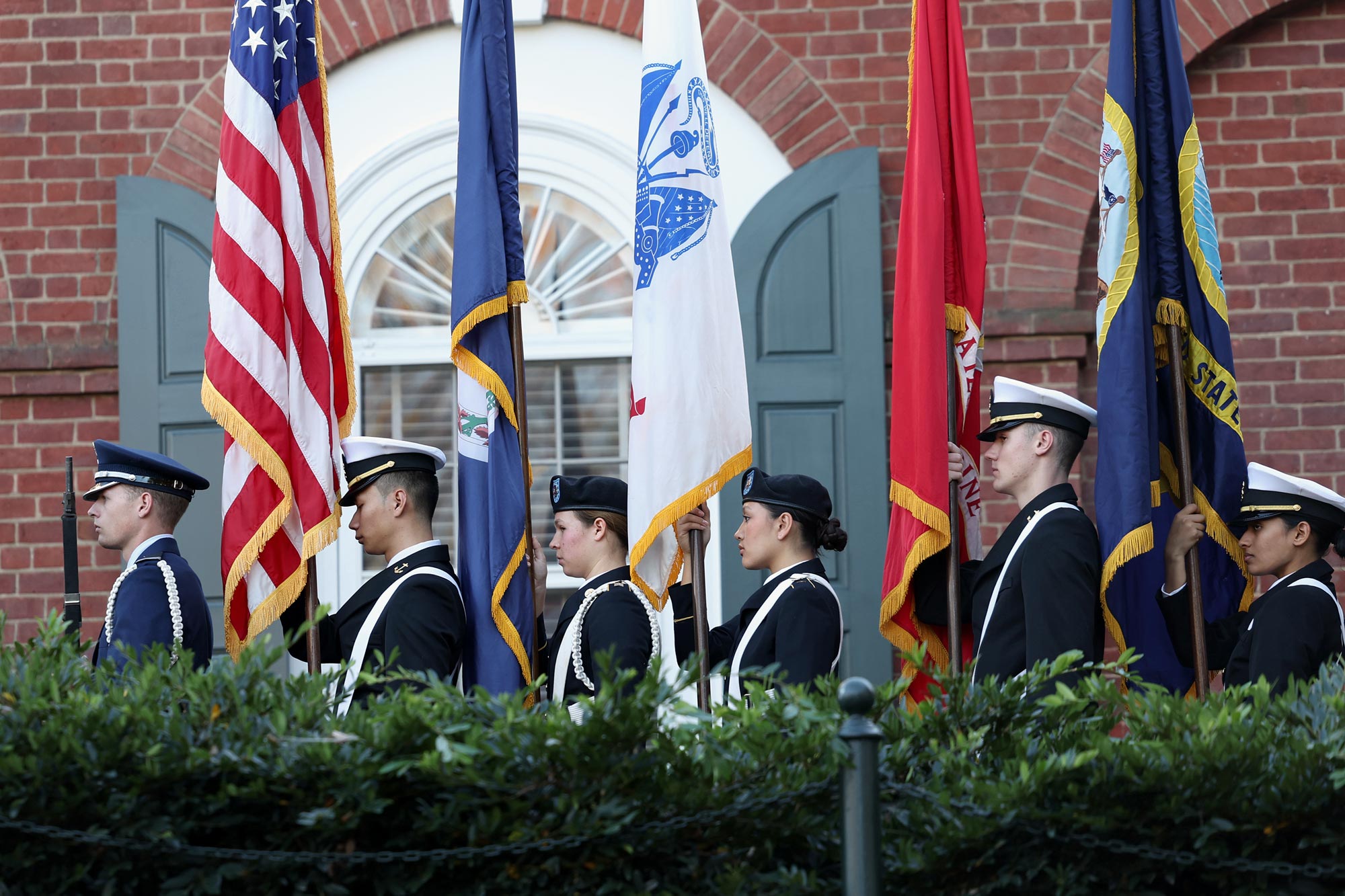 The Color Guard prepares to march during the Veterans Day ceremony 