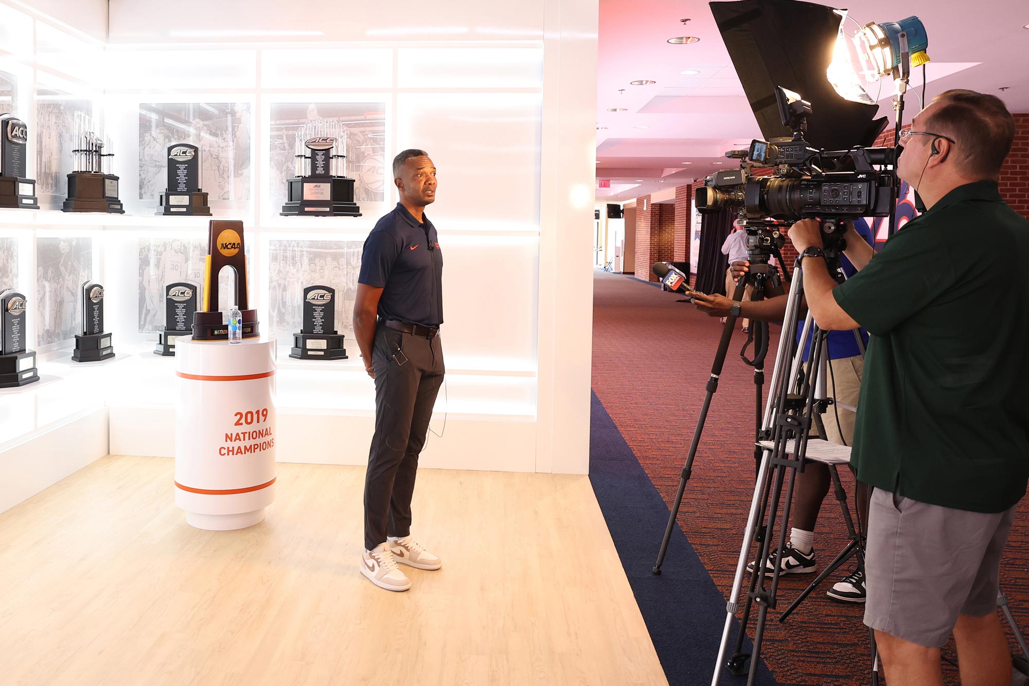 Sanchez stands in front of a camera inside JPJ for his first media event 