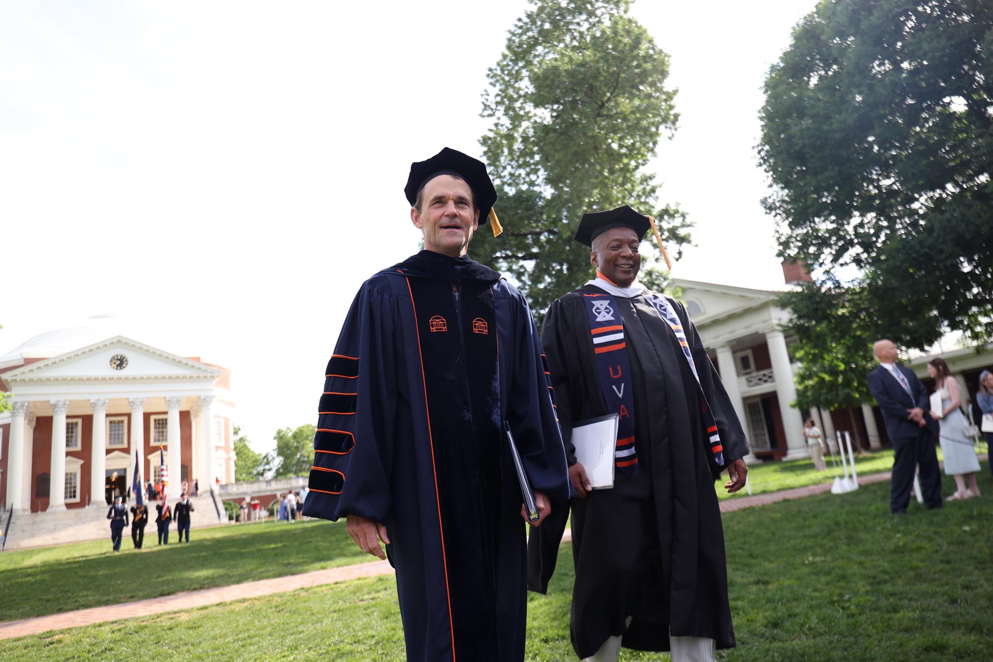 Jim Ryan and Cedric Rucker processing down the Lawn together at the UVA 2025 Final Exercises