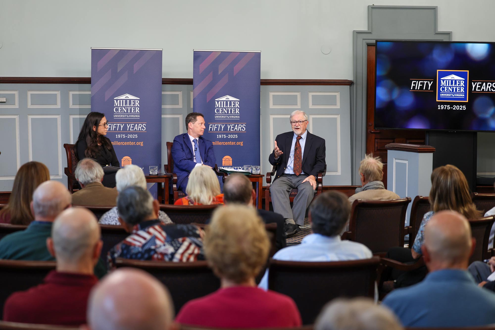 Aynne Kokas, C.K. Yen, Scott Kennedy, and Brantly Womack in front of an audience at the Miller Center at UVA.