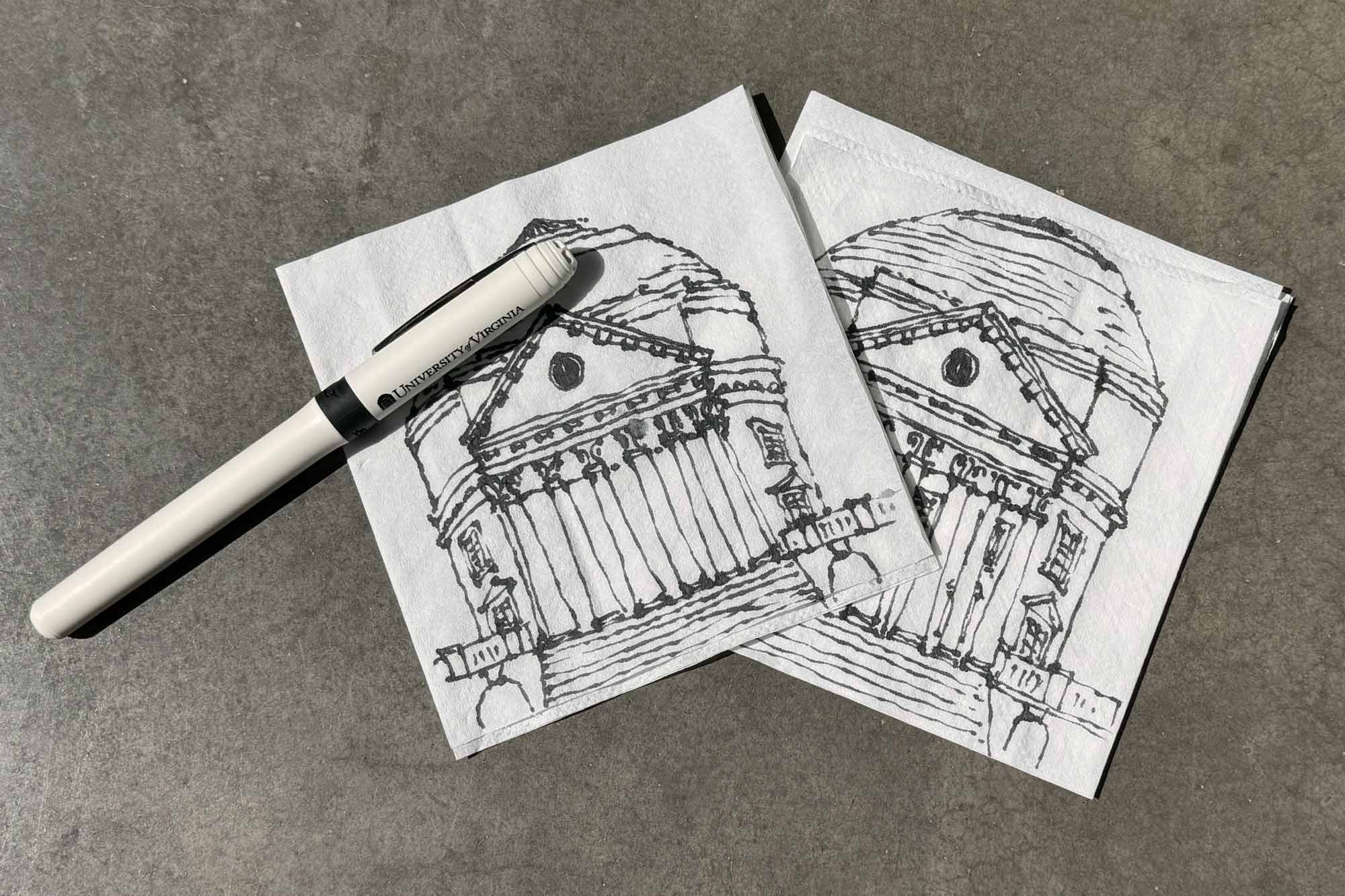 Two different sketches of the Rotunda both on napkins