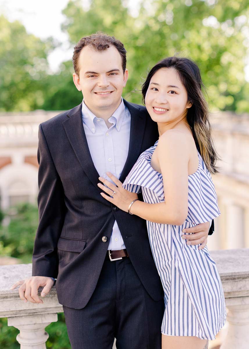 Tyler Cody and his wife Bingxu Li  posing for their engagement photo