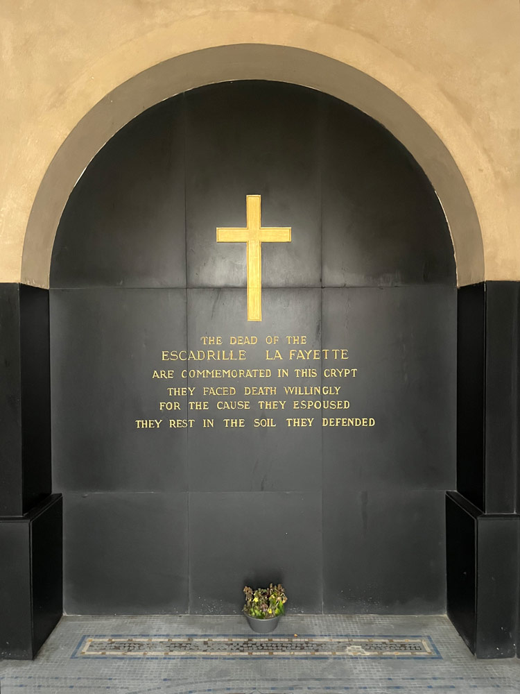 A portrait of a memorial in Paris dedicated to the American pilots who died fighting for France.