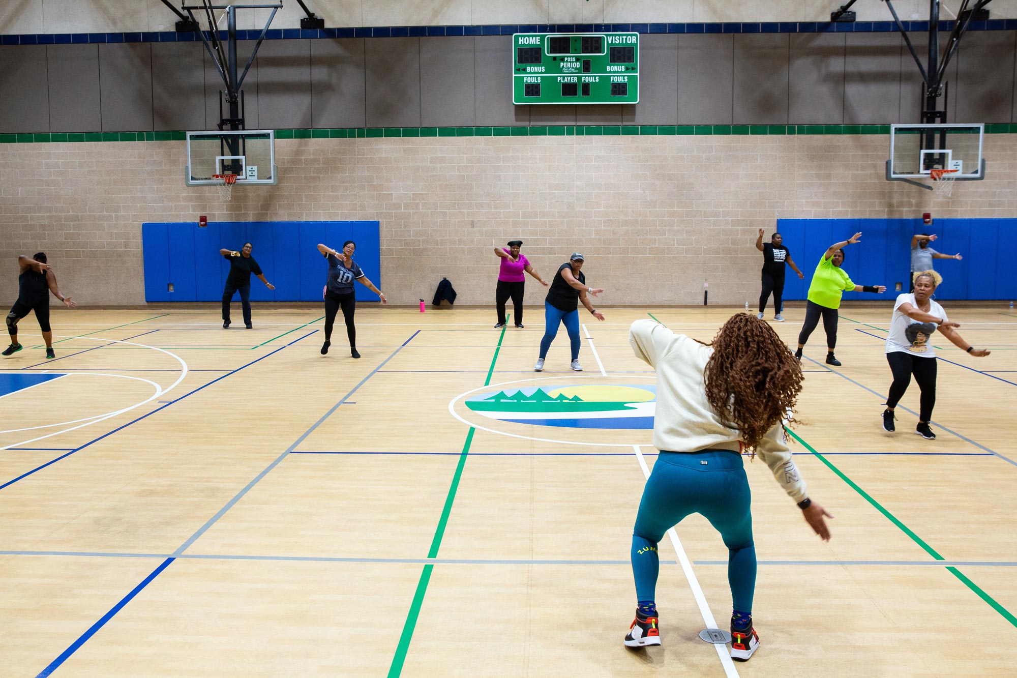 Turnbull leading an exercise class