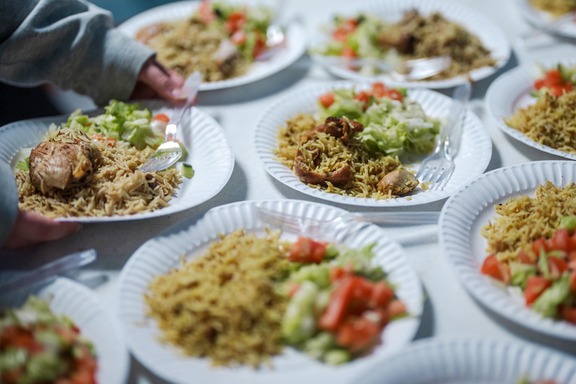 Meals lined up on a table