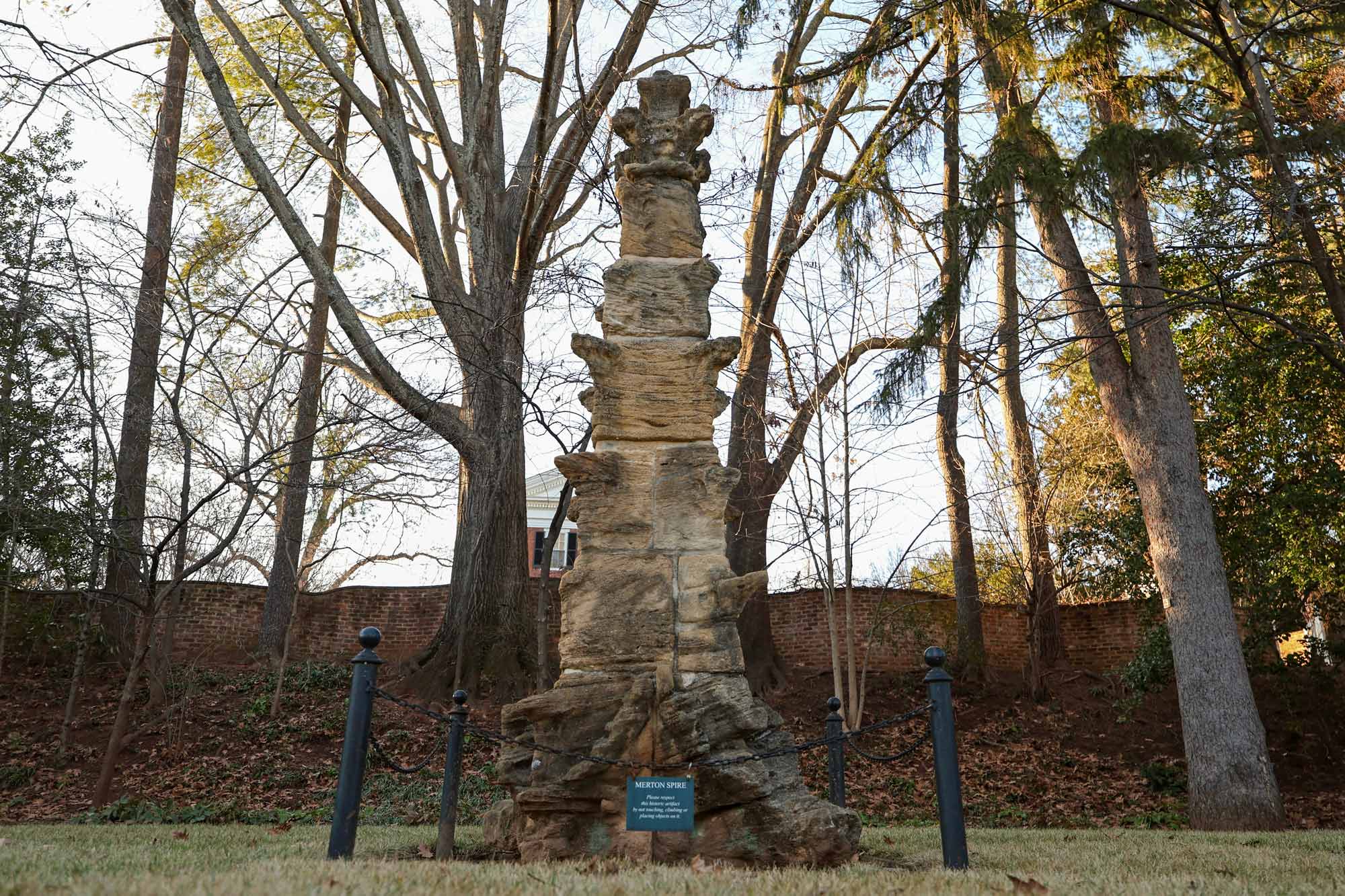 the Merton Spire in the UVA Pavilion IV garden